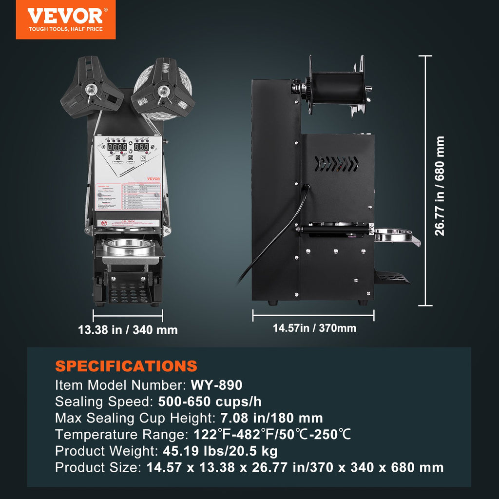 Automatinis puodelių sandarinimo aparatas VEVOR WY-890, 500–650 vnt./val.