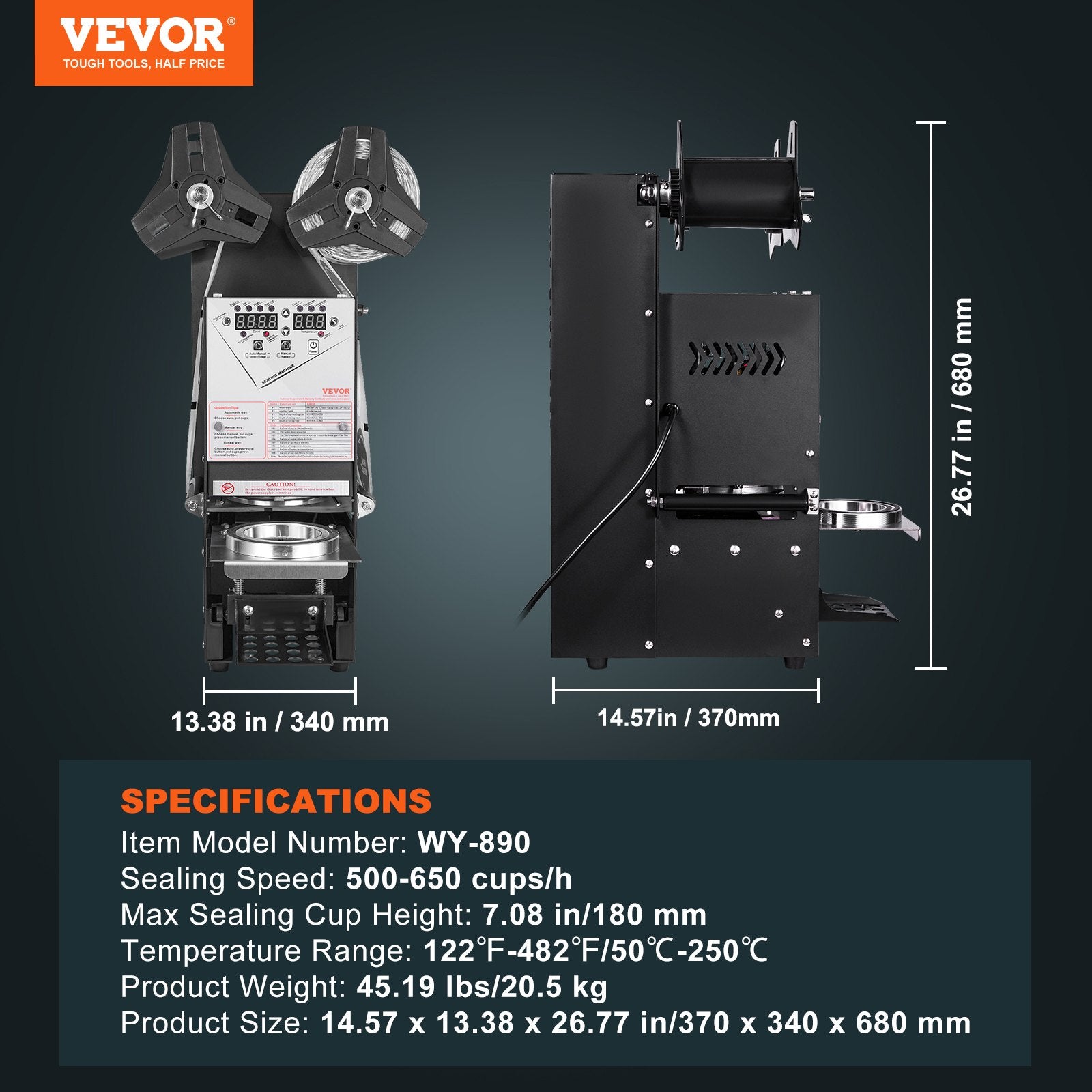 Automatinis puodelių sandarinimo aparatas VEVOR WY-890, 500–650 vnt./val.