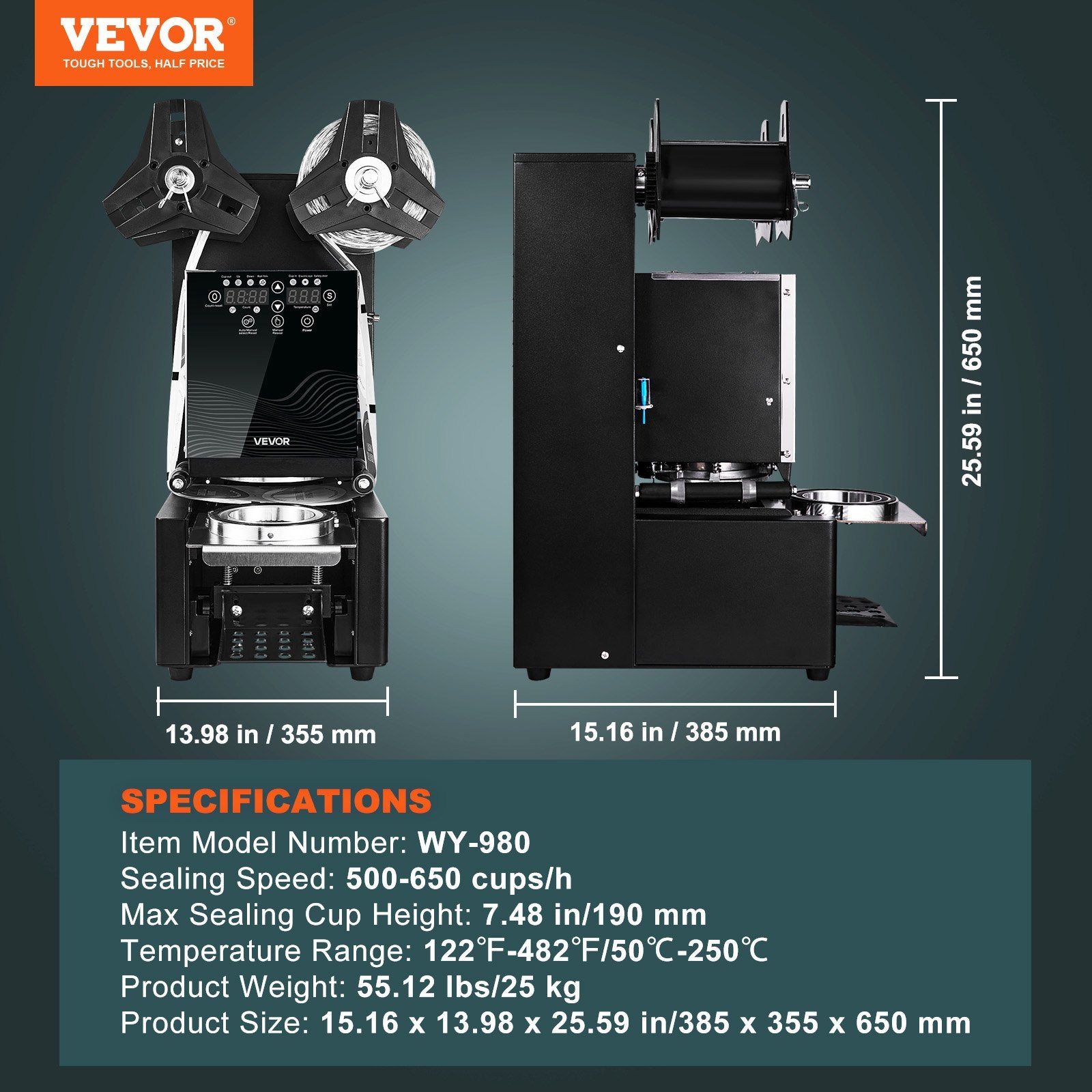 Automatinis puodelių užlydymo aparatas VEVOR WY-980, 500–650 vnt./val.