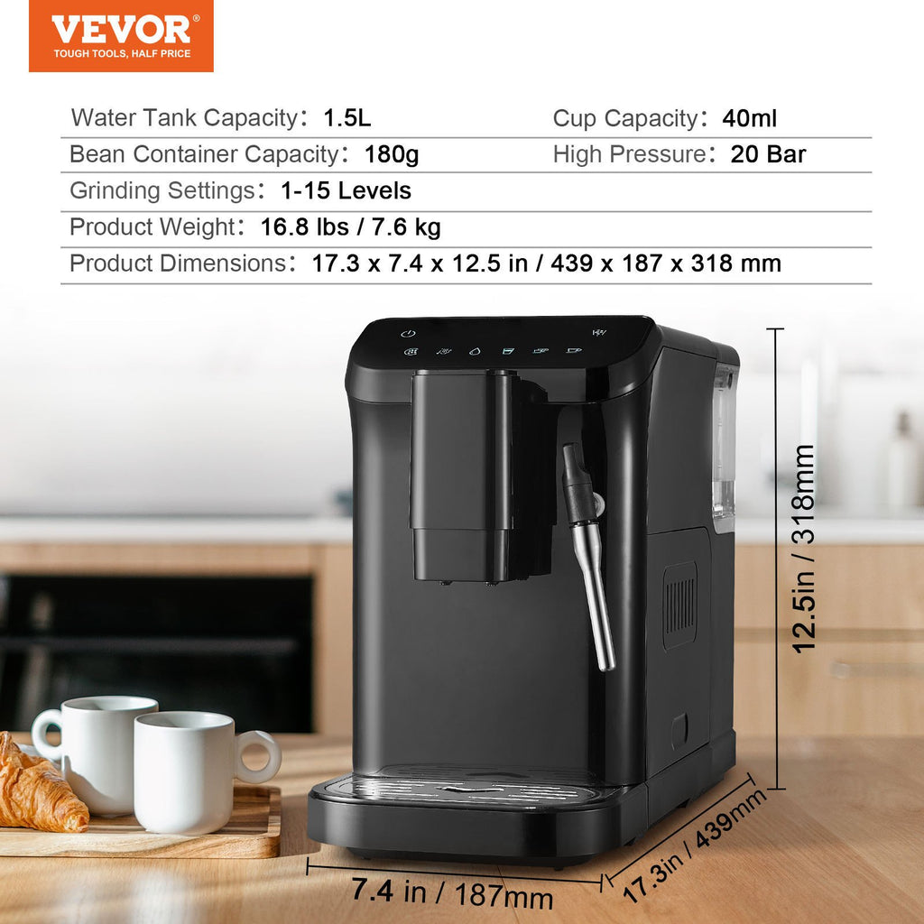 Automatinis kavos aparatas VEVOR CM9002EA-GS, 20 barų slėgis