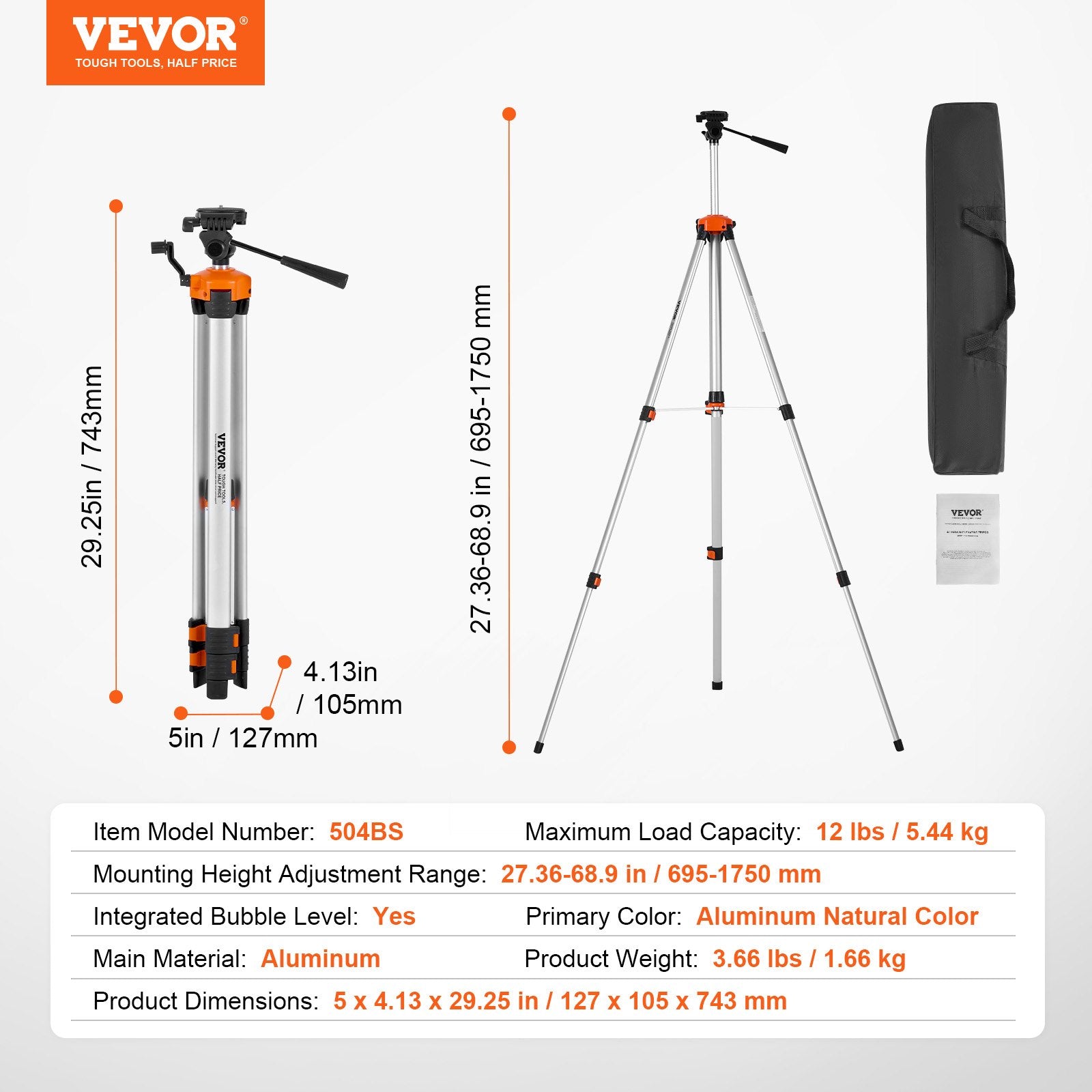 Lazerinio nivelyro stovas VEVOR 504BS, 175 cm aukščio