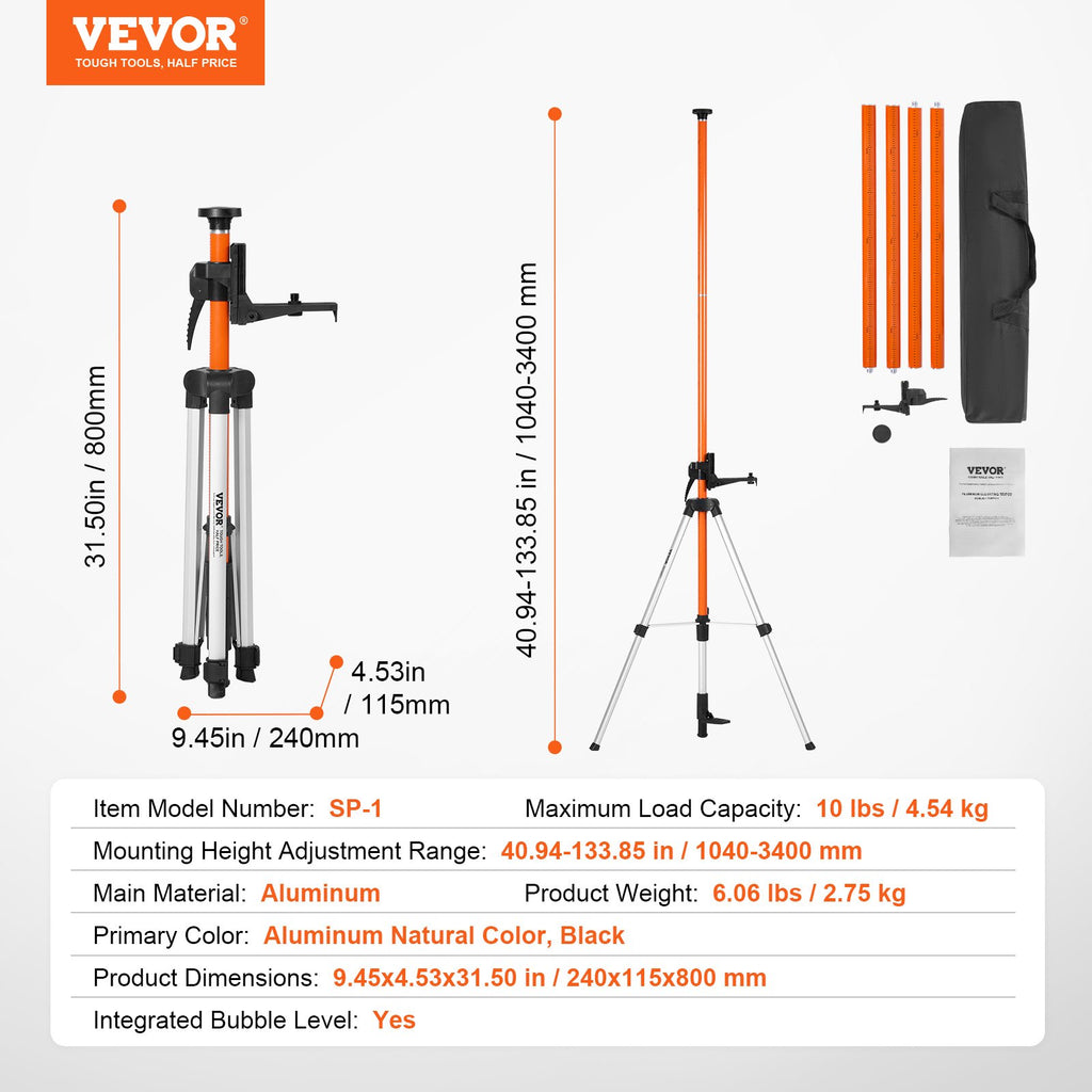 Lazerinio nivelyro stovas VEVOR SP-1, 1040–3400 mm aukštis