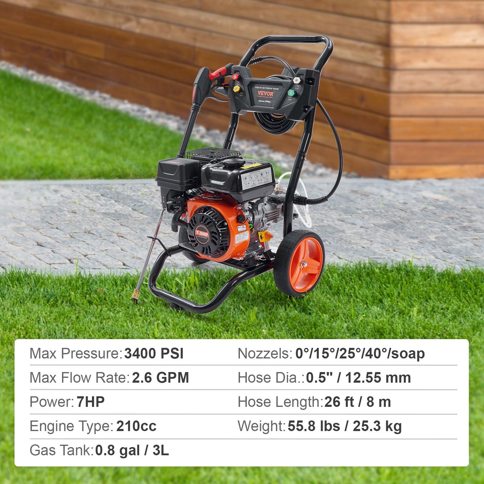 Benzininė aukšto slėgio plovykla VEVOR BS170D-SP, 3400 PSI