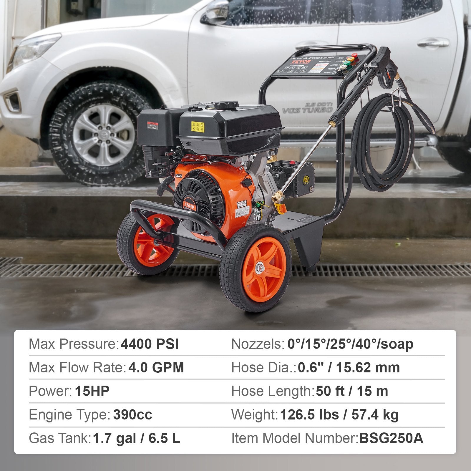 Benzininis aukšto slėgio plovimo įrenginys VEVOR BSG250A, 4400 PSI
