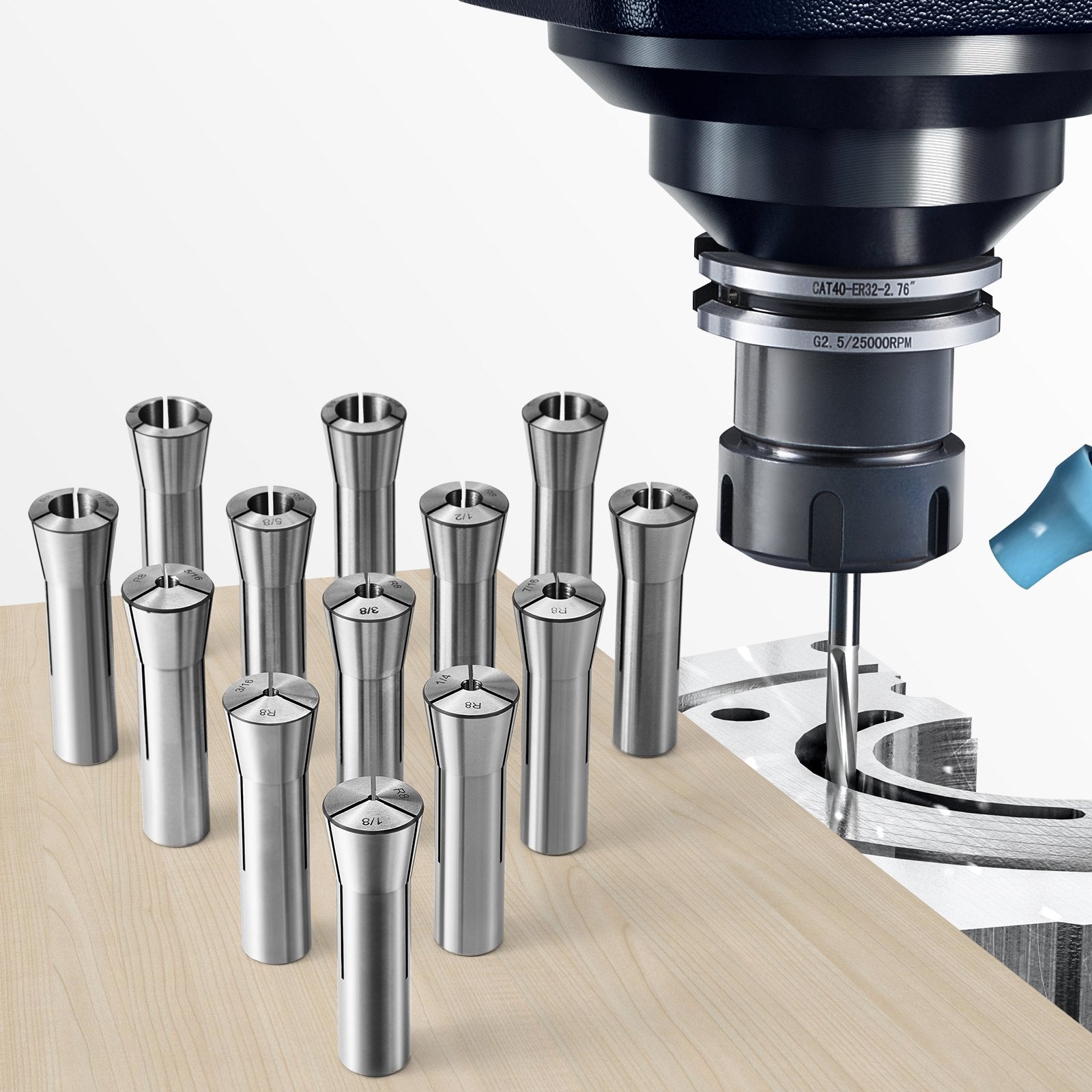 R8 įvorių rinkinys VEVOR R8JT13, 13 vnt., 1/8"–7/8"