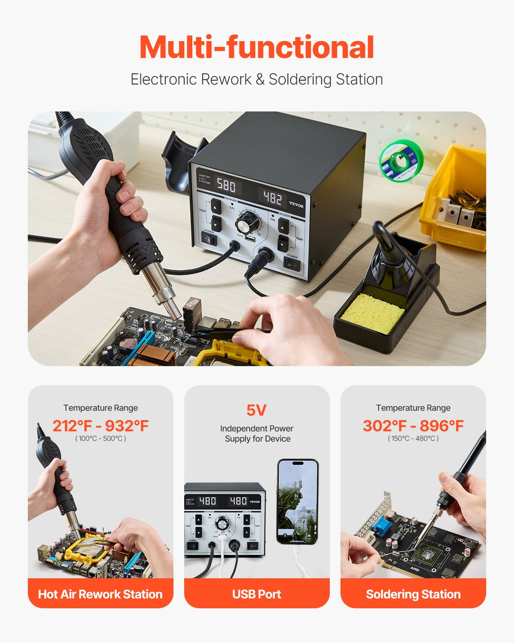 Litavimo stotelė VEVOR AM877D+, 820 W