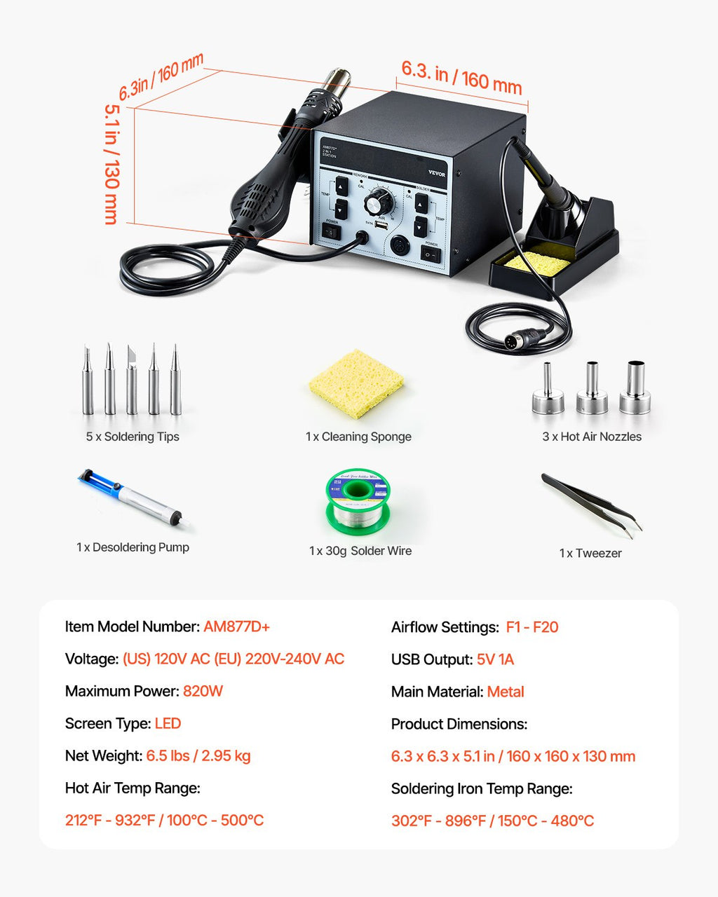 Litavimo stotelė VEVOR AM877D+, 820 W
