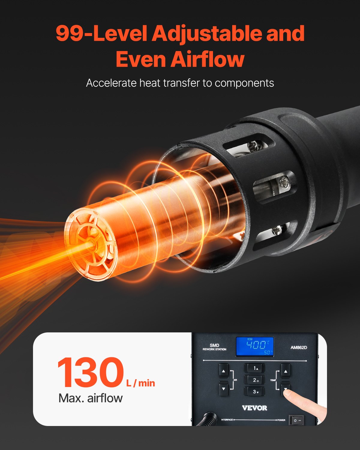 Karšto oro litavimo stotelė VEVOR AM862D, 1000 W