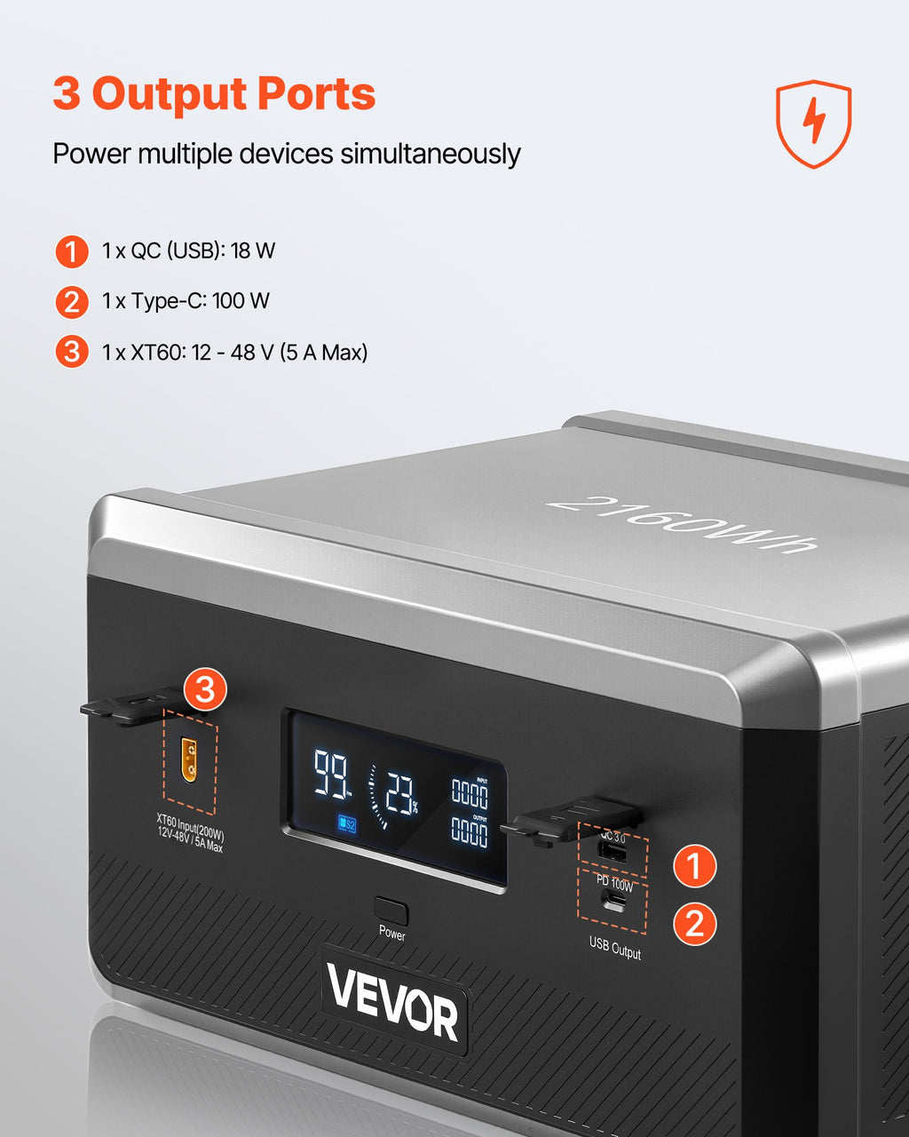 Papildomas akumuliatorius nešiojamai įkrovimo stotelei VEVOR Q2400BP, 2160Wh