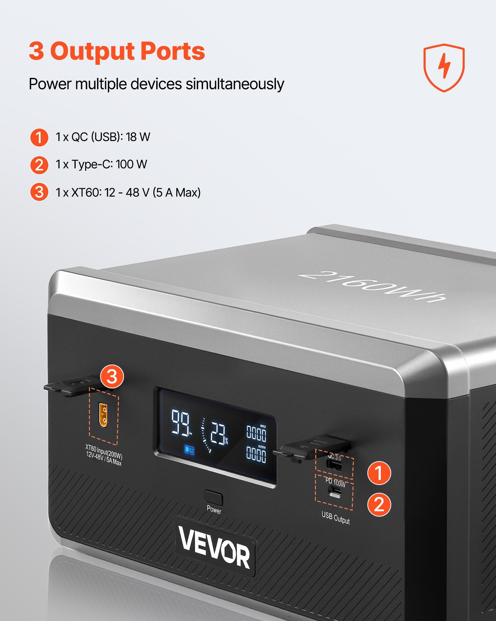 Papildomas akumuliatorius nešiojamai įkrovimo stotelei VEVOR Q2400BP, 2160Wh