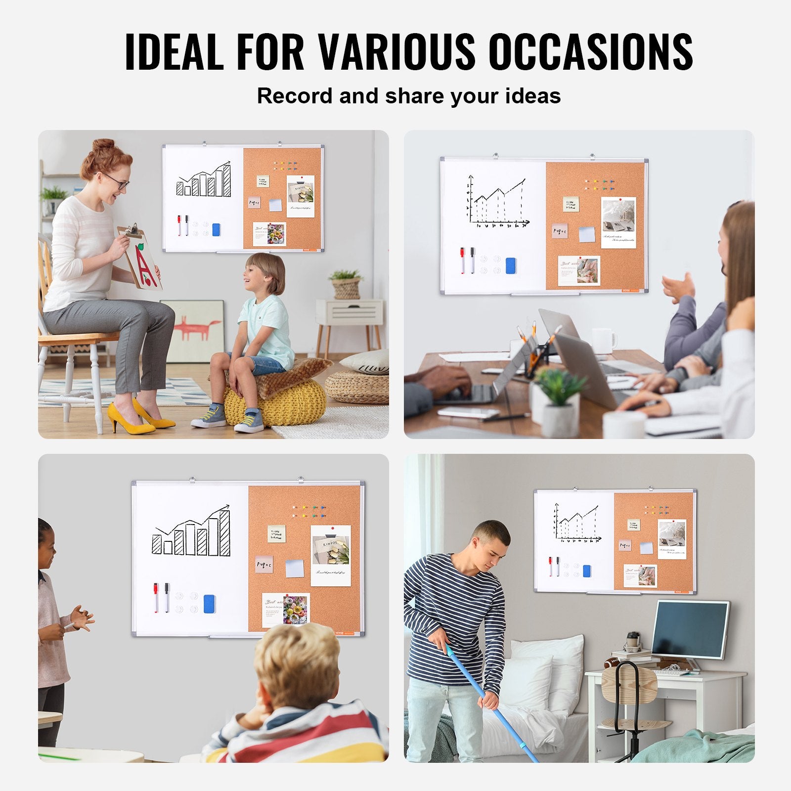 Kombinuota magnetinė ir kamštinė lenta VEVOR A015-2436CW, 90 x 60 cm