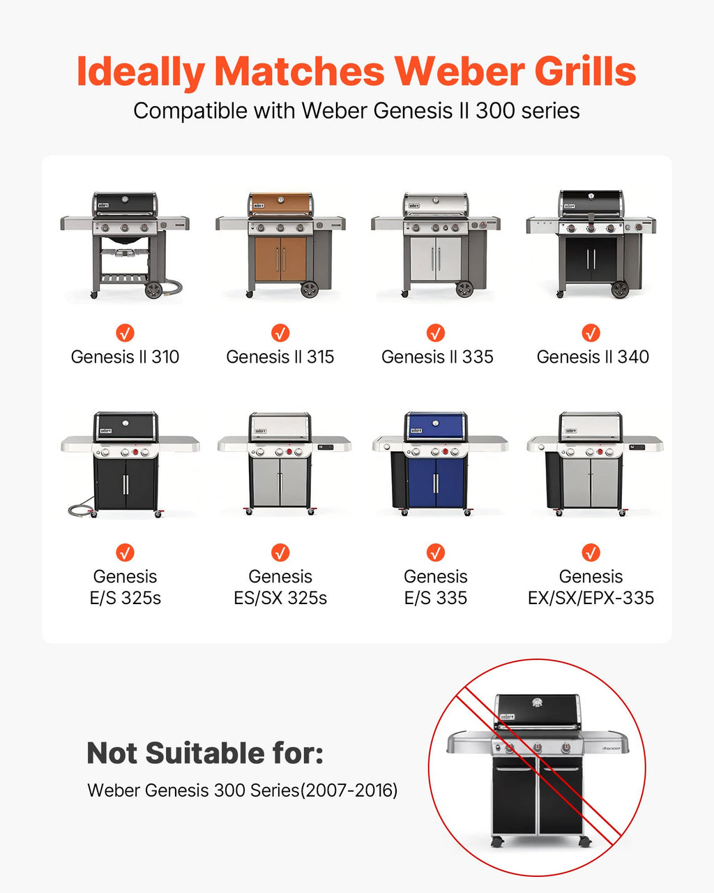 Kepsninės aromato plokštelės VEVOR Weber Genesis II 300 serijai, 44 cm, 5 vnt.
