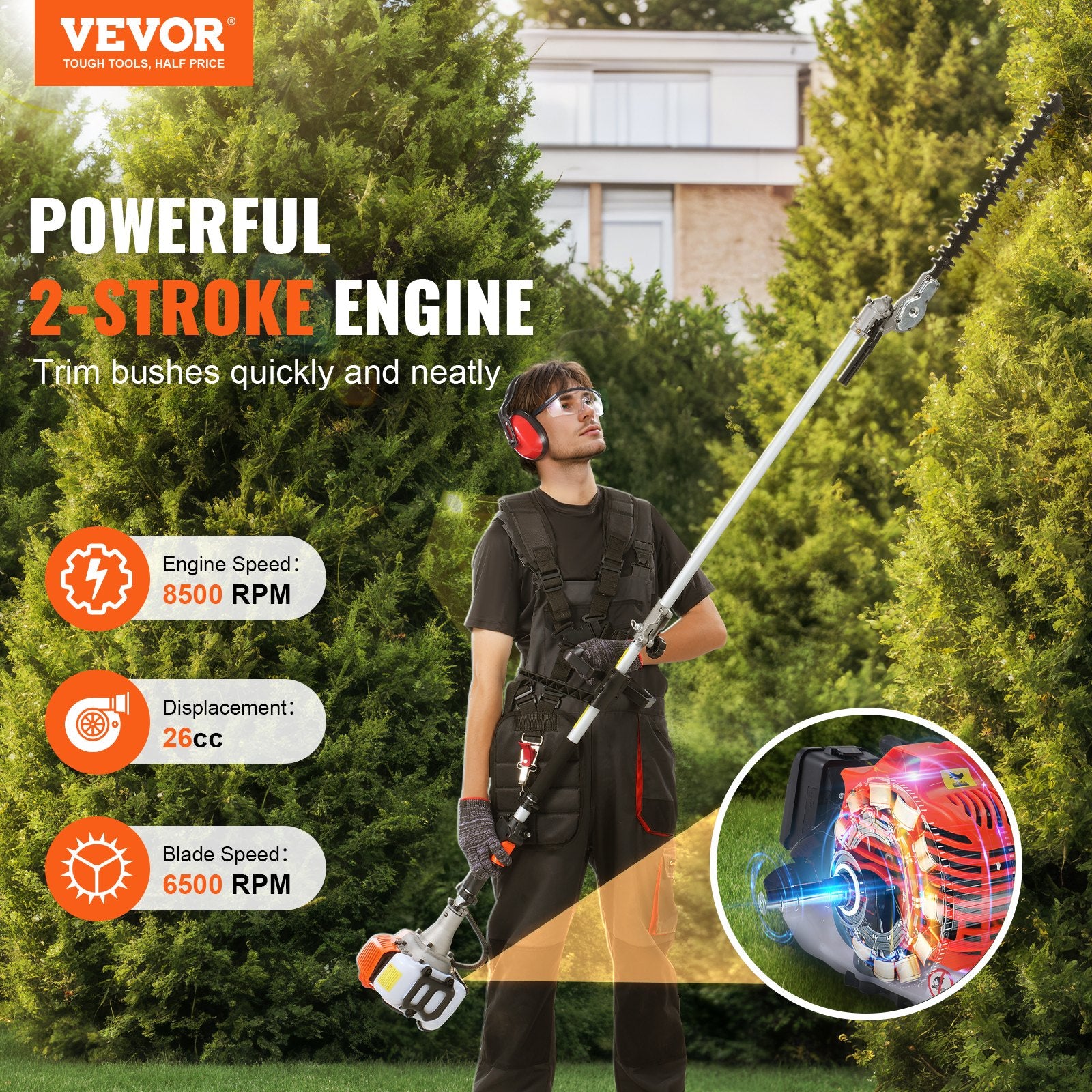 Benzininis daugiafunkcis sodo įrankis VEVOR F26-B, 26 cm³