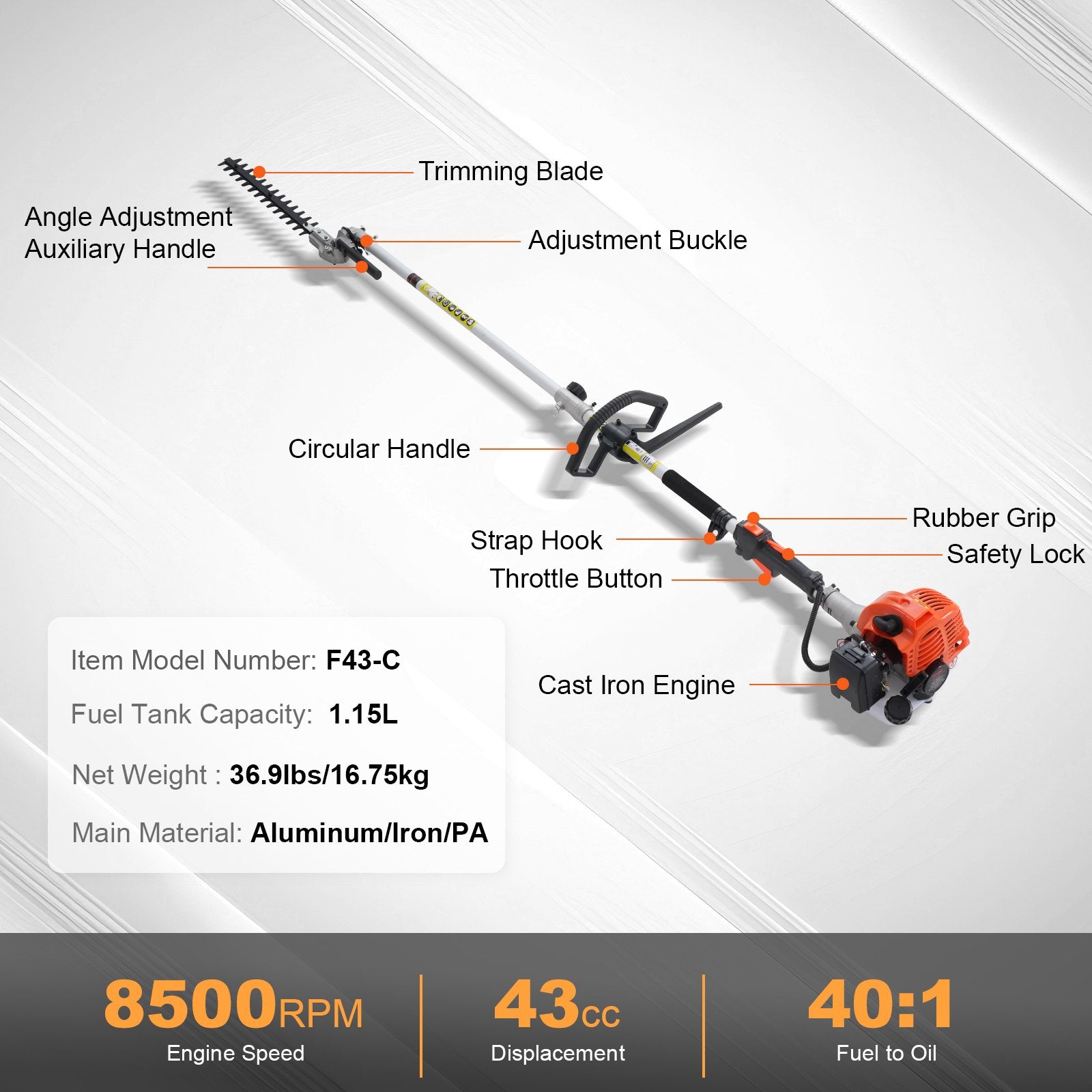 Daugiafunkcis sodo įrankis VEVOR F43-C, 43 cm³