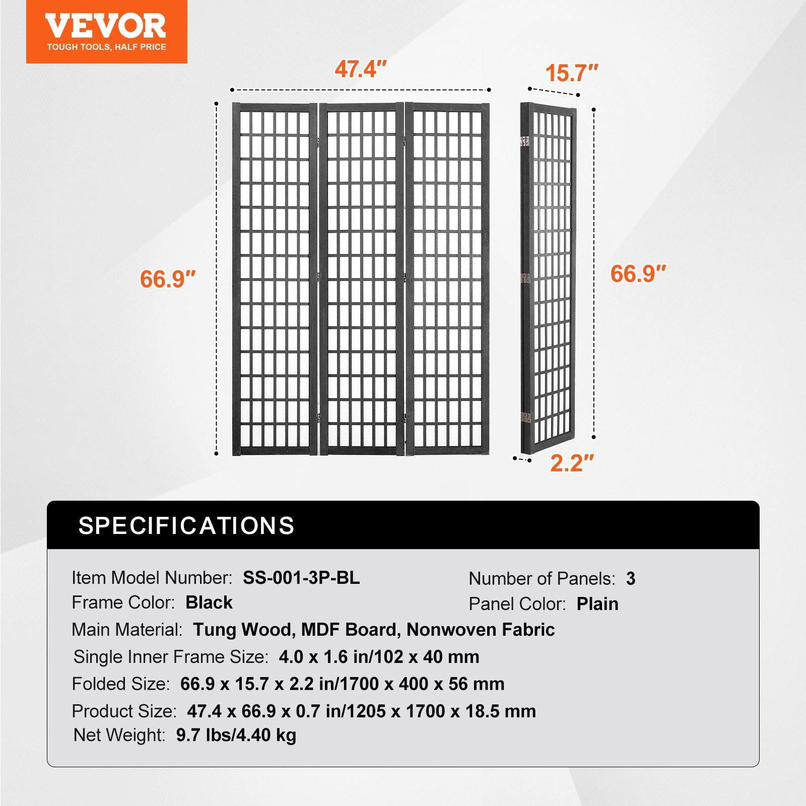 Kambario pertvara VEVOR SS-001-3P-BL, 3 dalių