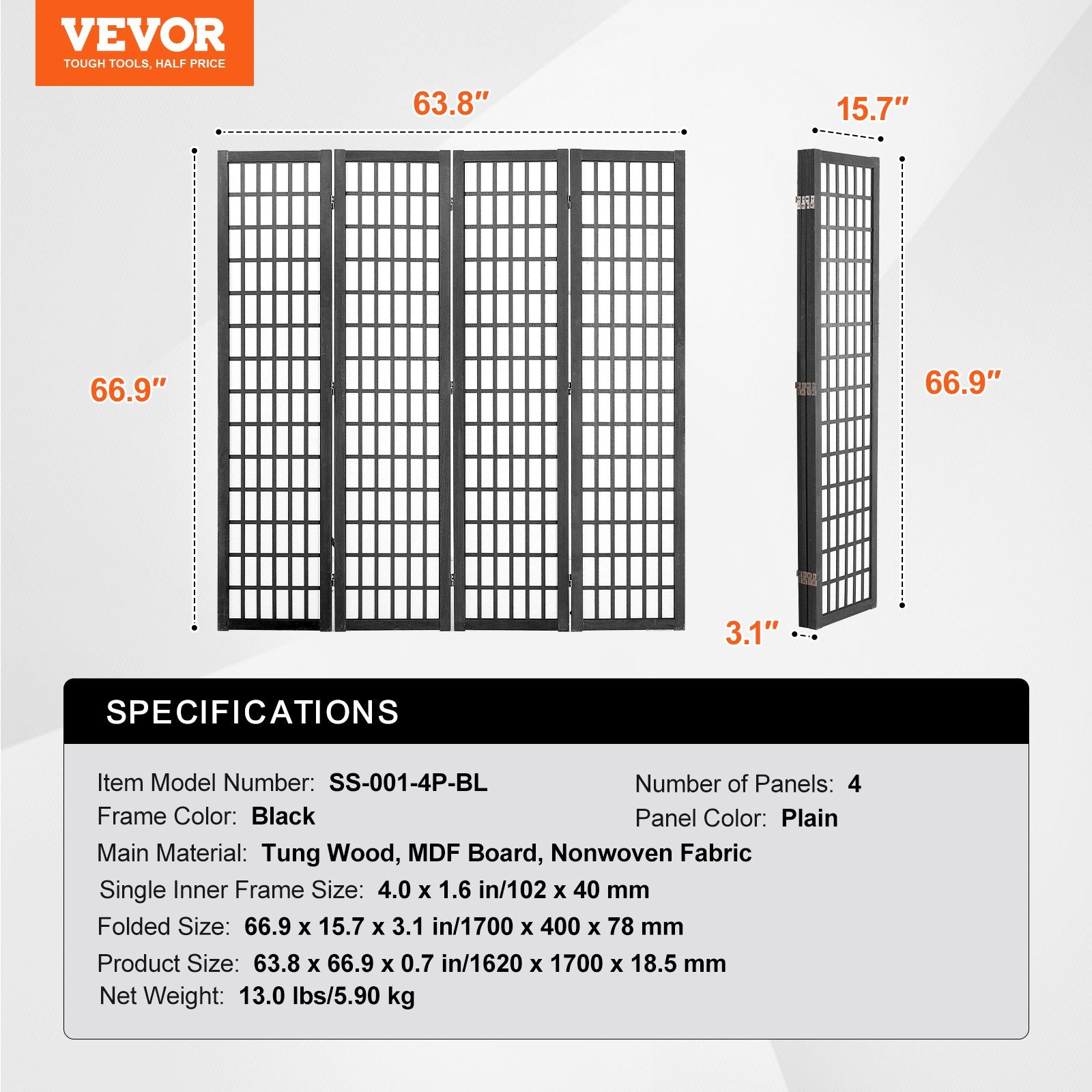 Kambario pertvara VEVOR SS-001-4P-BL, 4 dalių