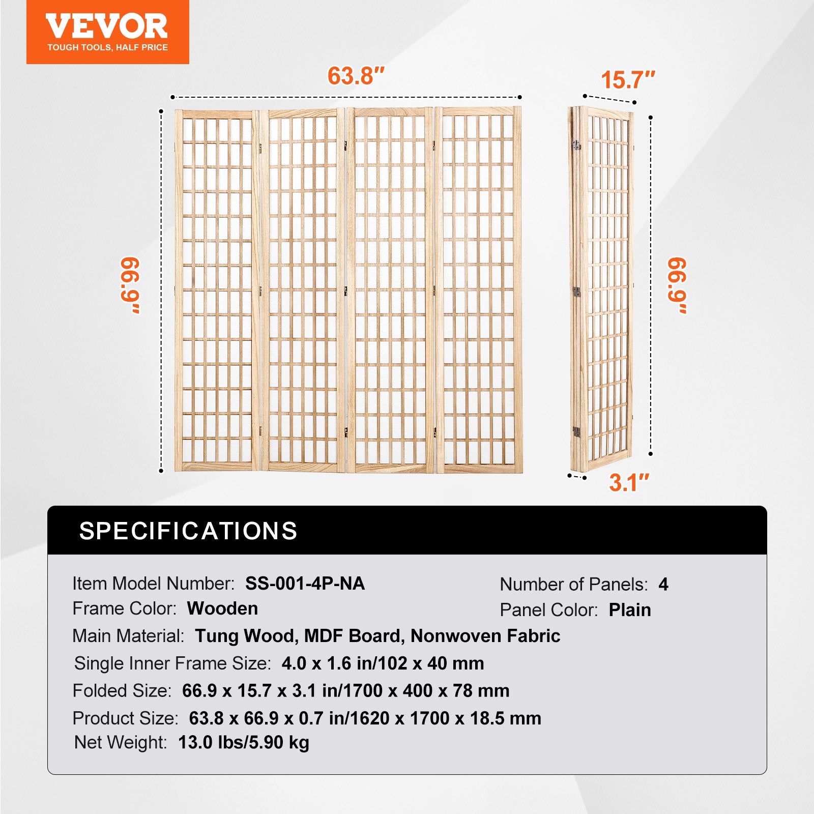 Kambario pertvara VEVOR SS-001-4P-NA, 4 dalių