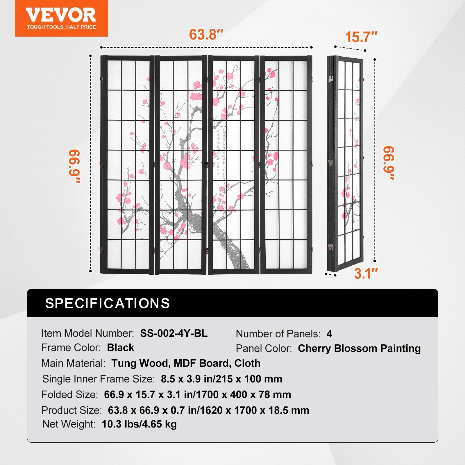 Kambario pertvara VEVOR SS-002-4Y-BL, 4 dalių