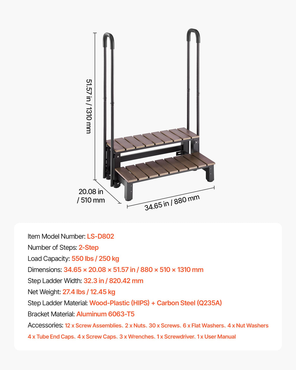 Masažinės vonios laipteliai VEVOR LS-D802, 250 kg keliamoji galia