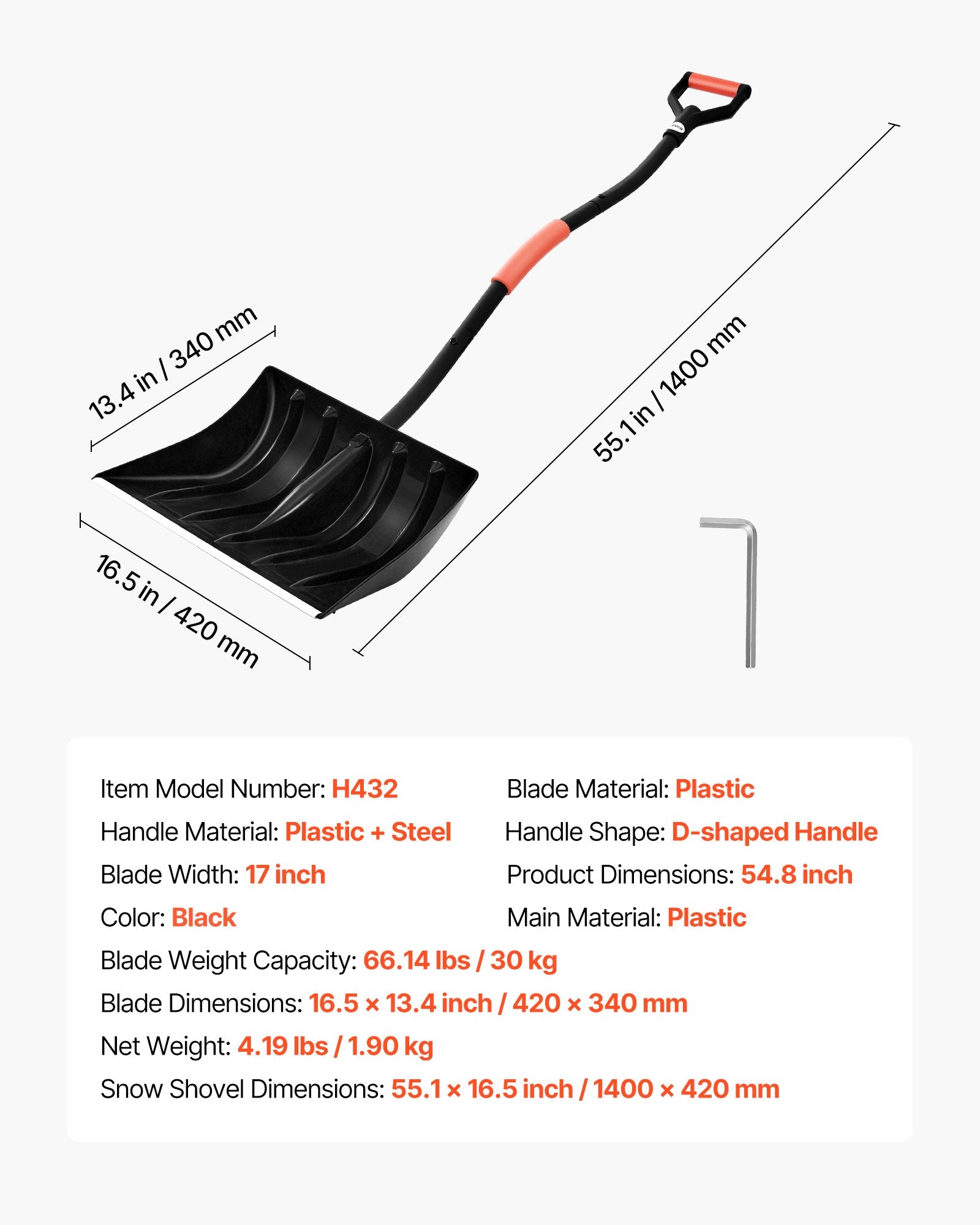 Sniego kastuvas VEVOR H432, 42 cm pločio