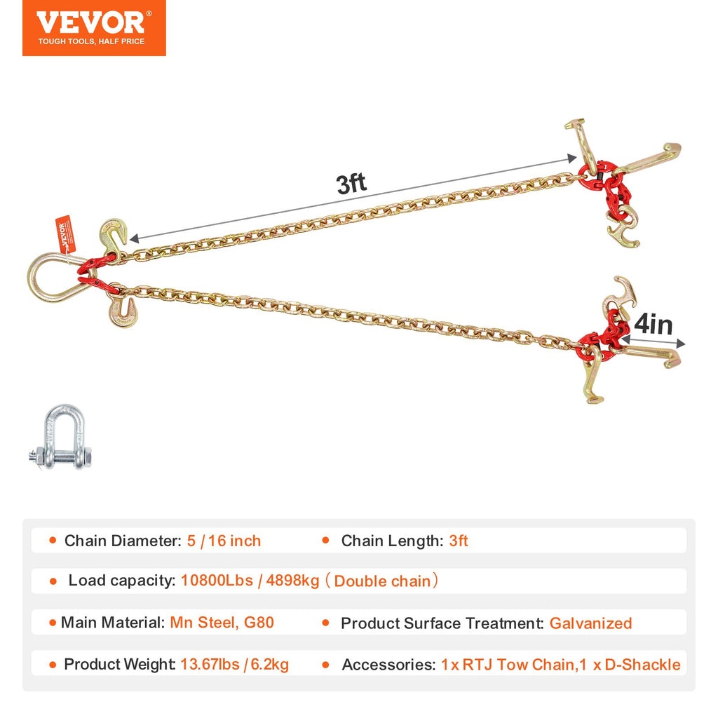 V-formos buksyravimo grandinė VEVOR RTJ5/16*3FT-A1, 4898 kg keliamoji galia