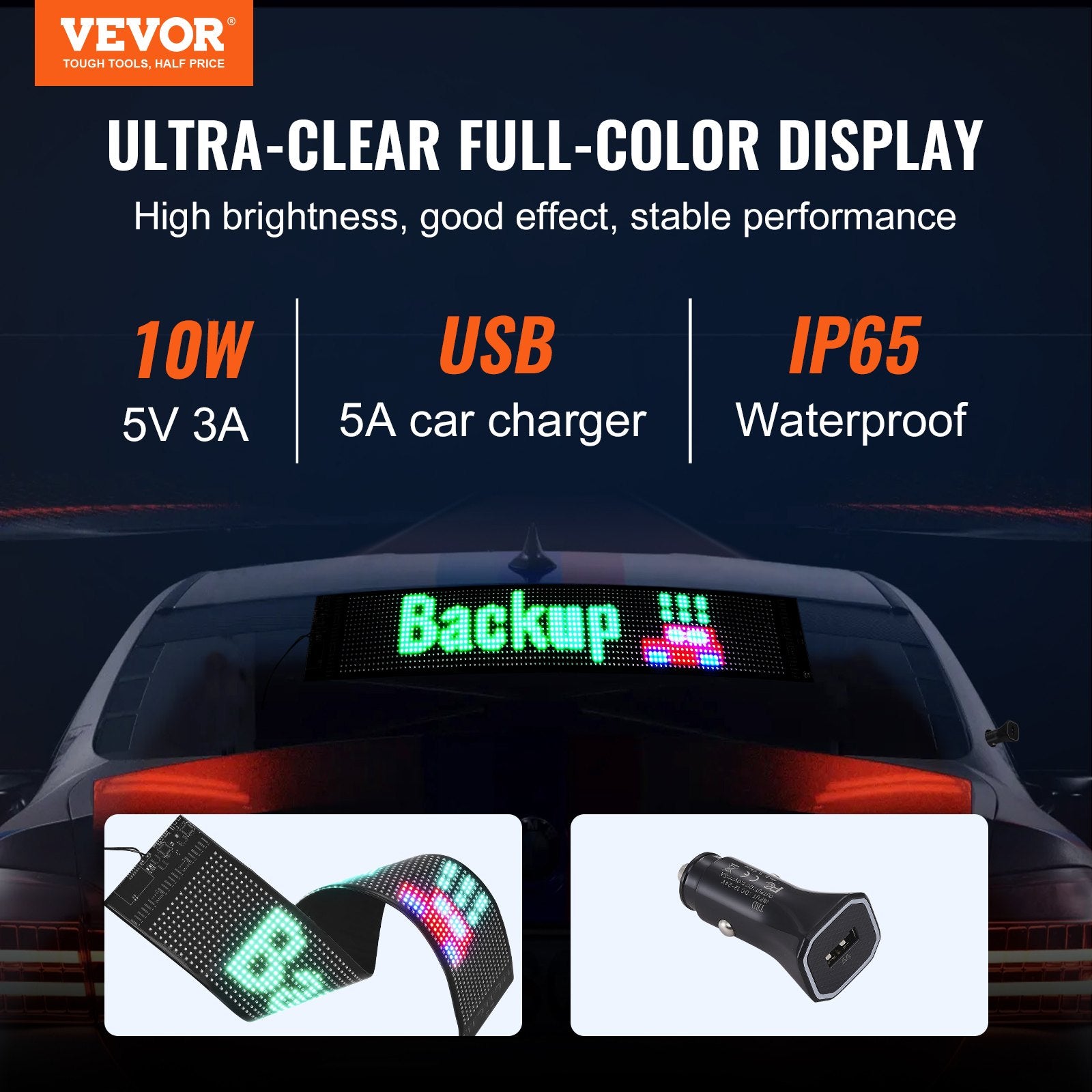 Programuojama LED reklaminė lenta VEVOR S1696, 68x12 cm
