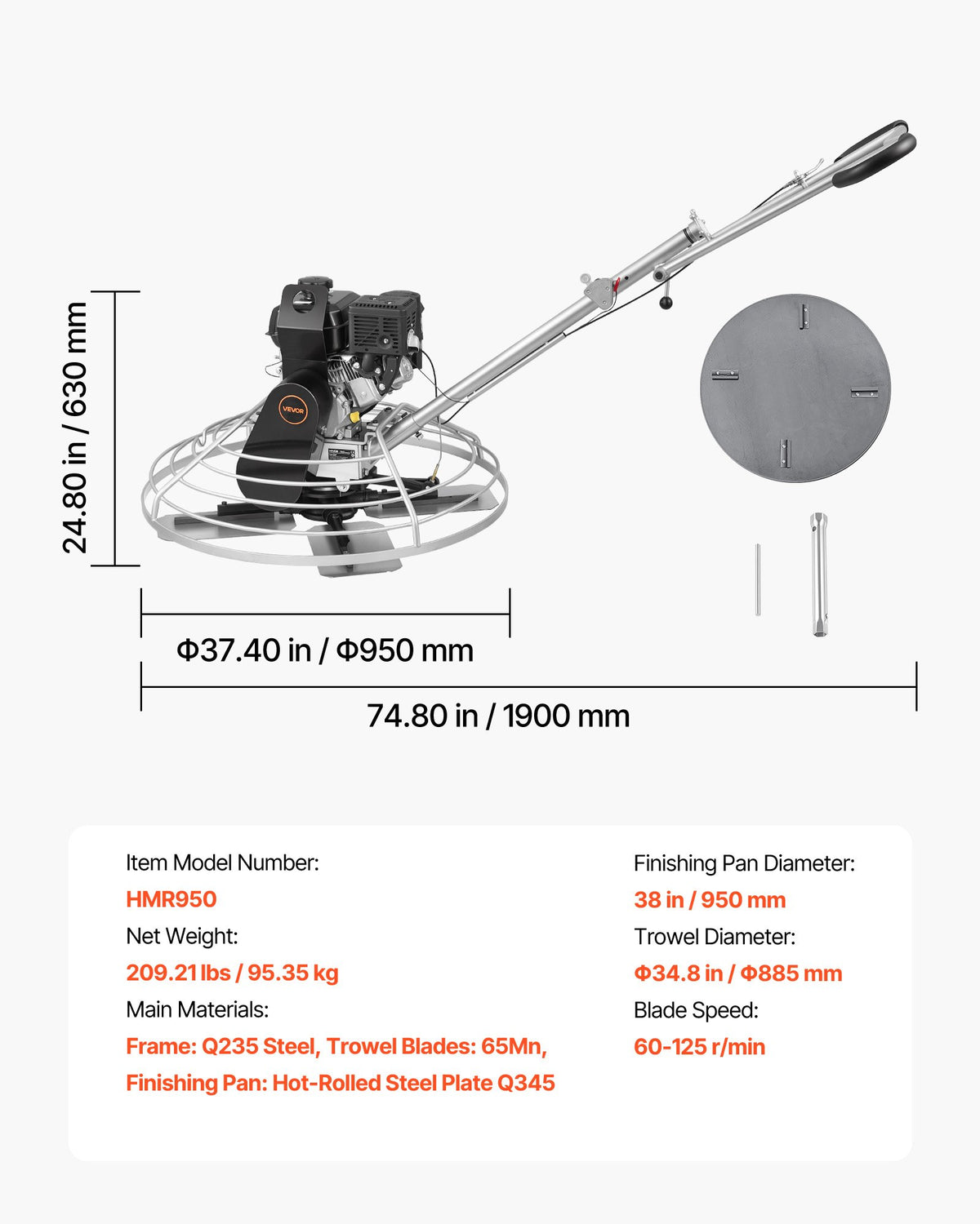 Betono glaistyklė VEVOR HMR950, 950 mm