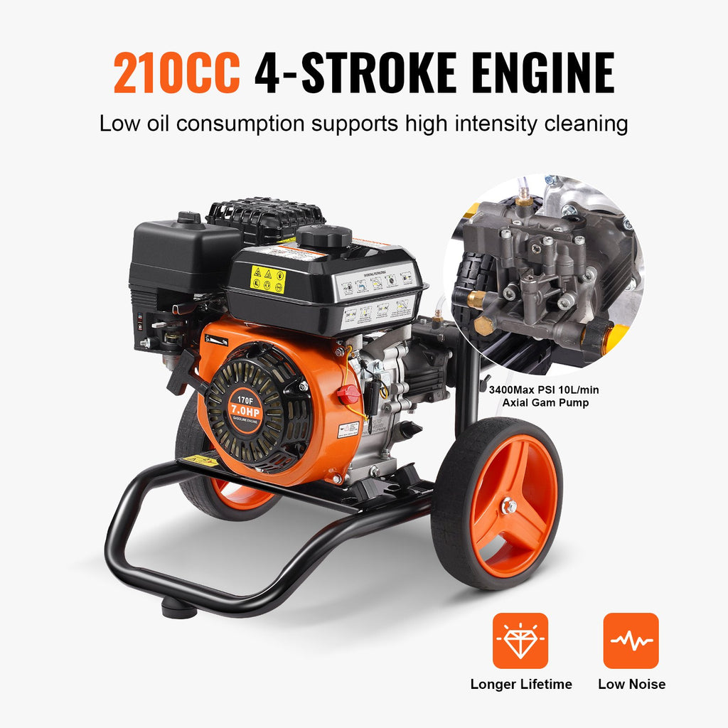 Benzininis aukšto slėgio plovimo įrenginys VEVOR 170D, 3400 PSI