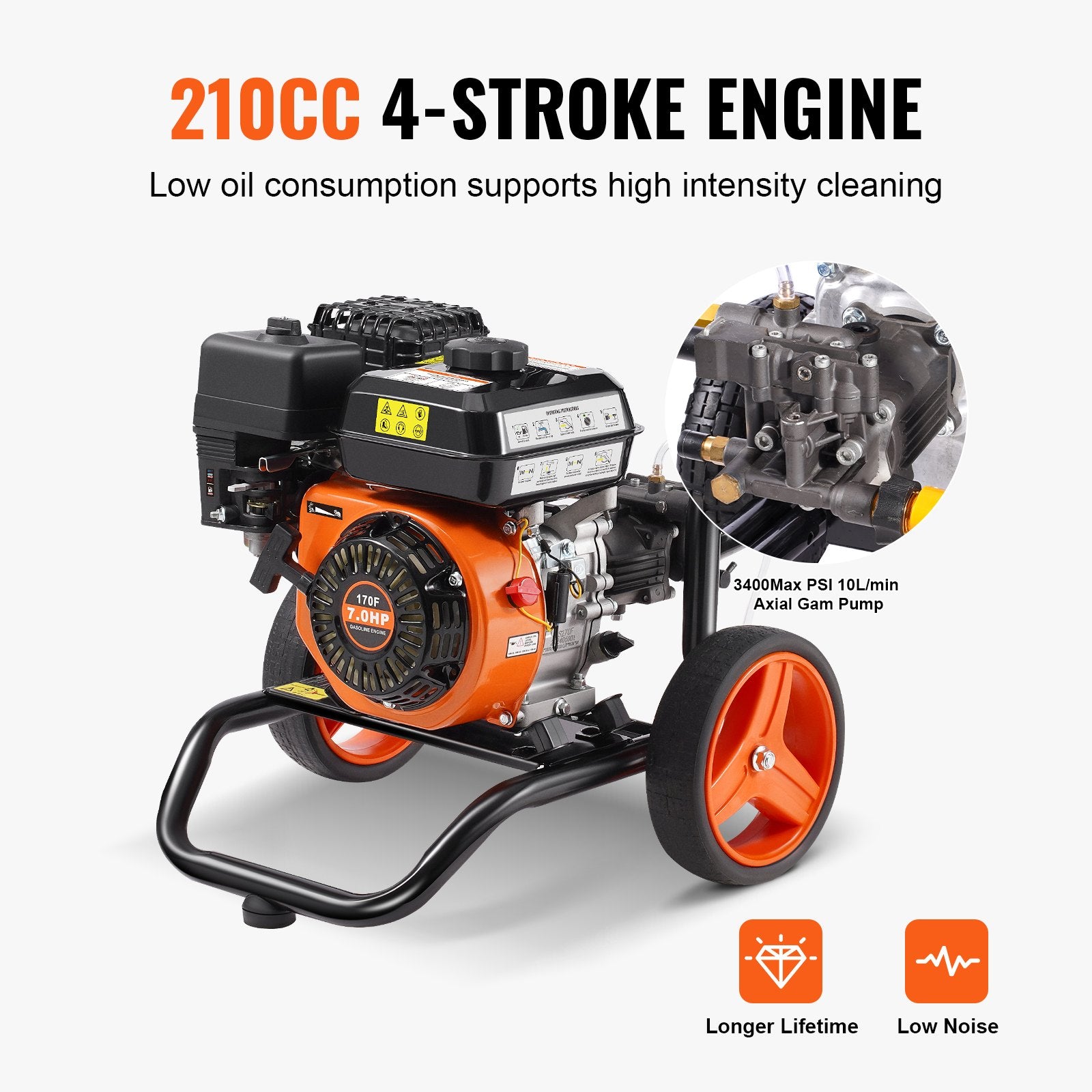Benzininis aukšto slėgio plovimo įrenginys VEVOR 170D, 3400 PSI