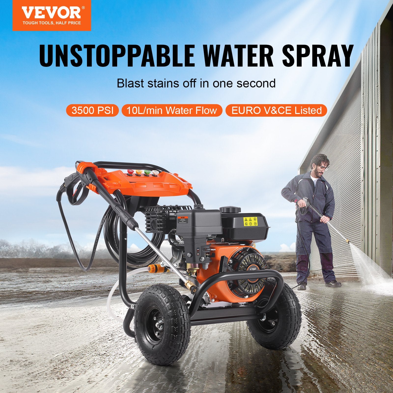 Benzininis aukšto slėgio plovimo įrenginys VEVOR 170B, 3500 PSI