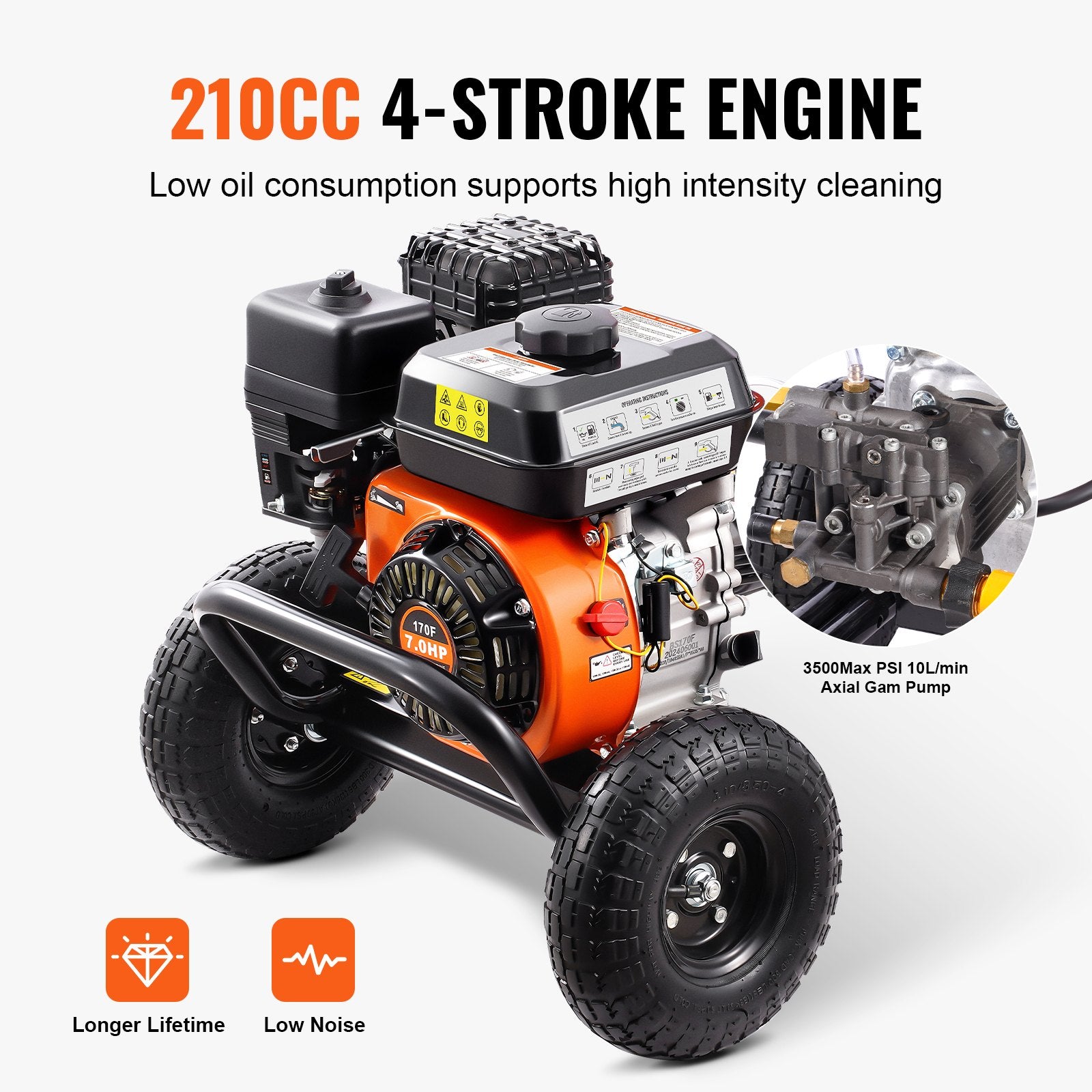 Benzininis aukšto slėgio plovimo įrenginys VEVOR 170B, 3500 PSI