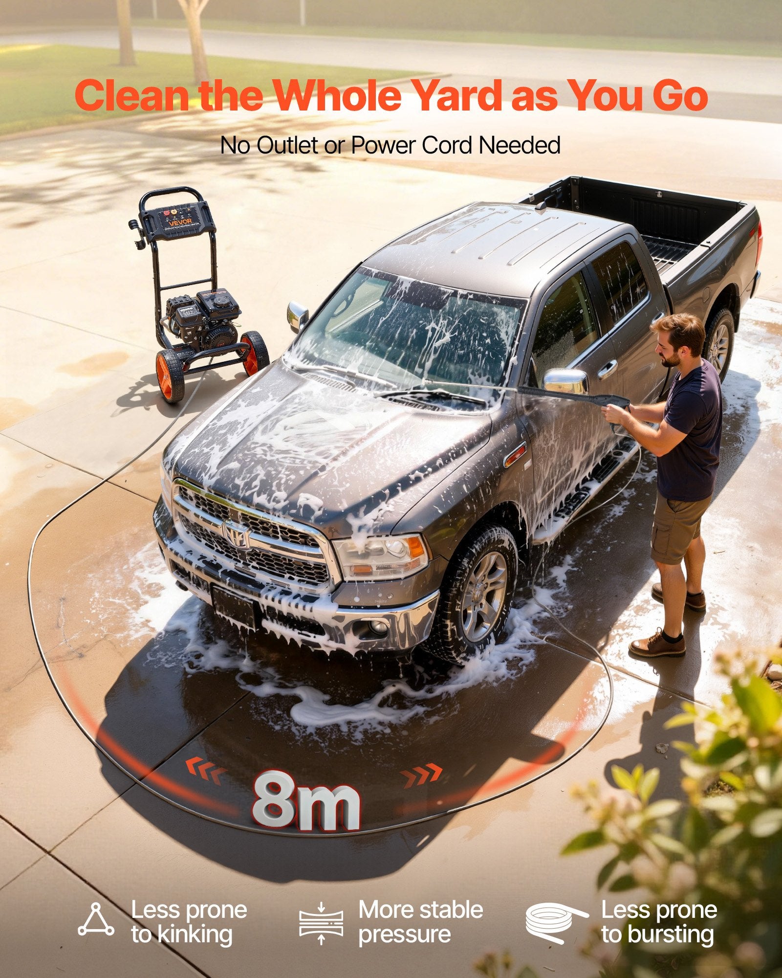 Benzininis aukšto slėgio plovimo įrenginys VEVOR 2500BP, 2900 PSI