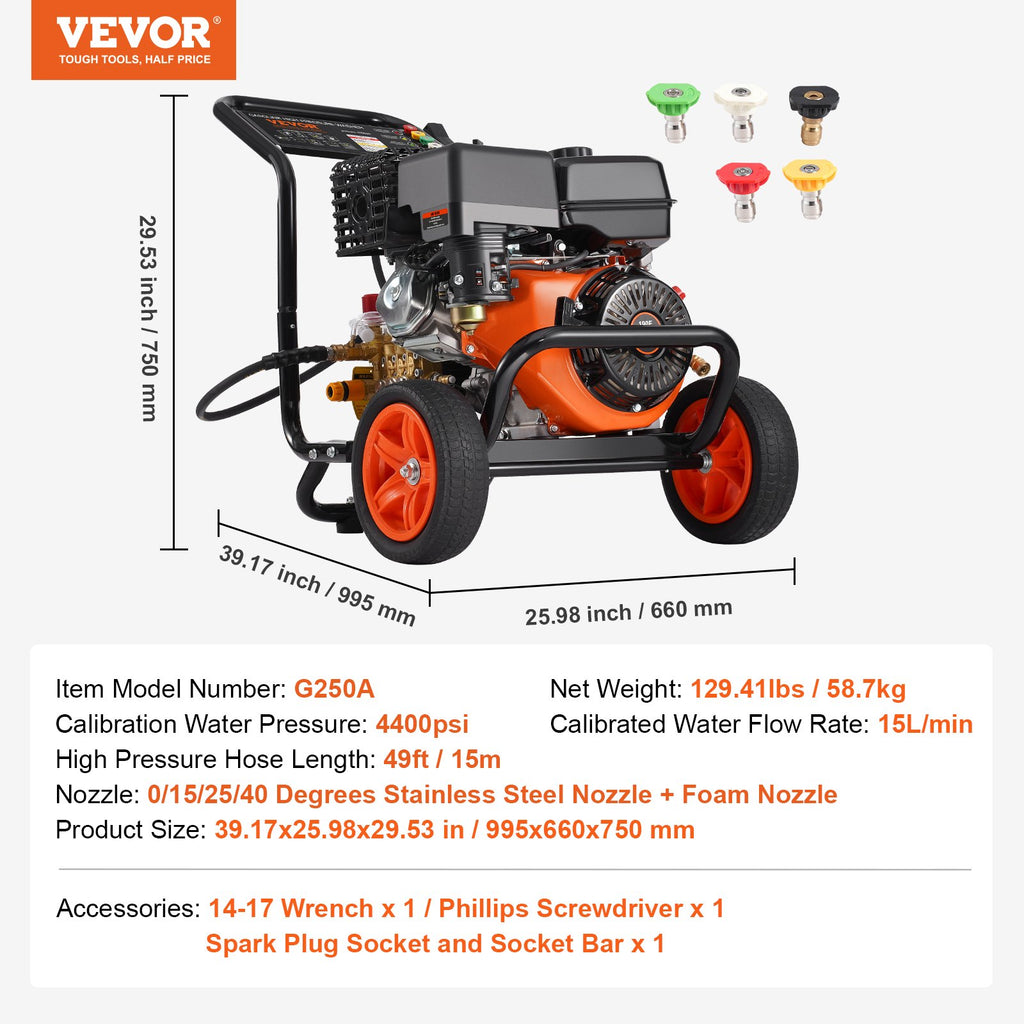 Benzininis aukšto slėgio plovimo įrenginys VEVOR G250A, 4400 PSI