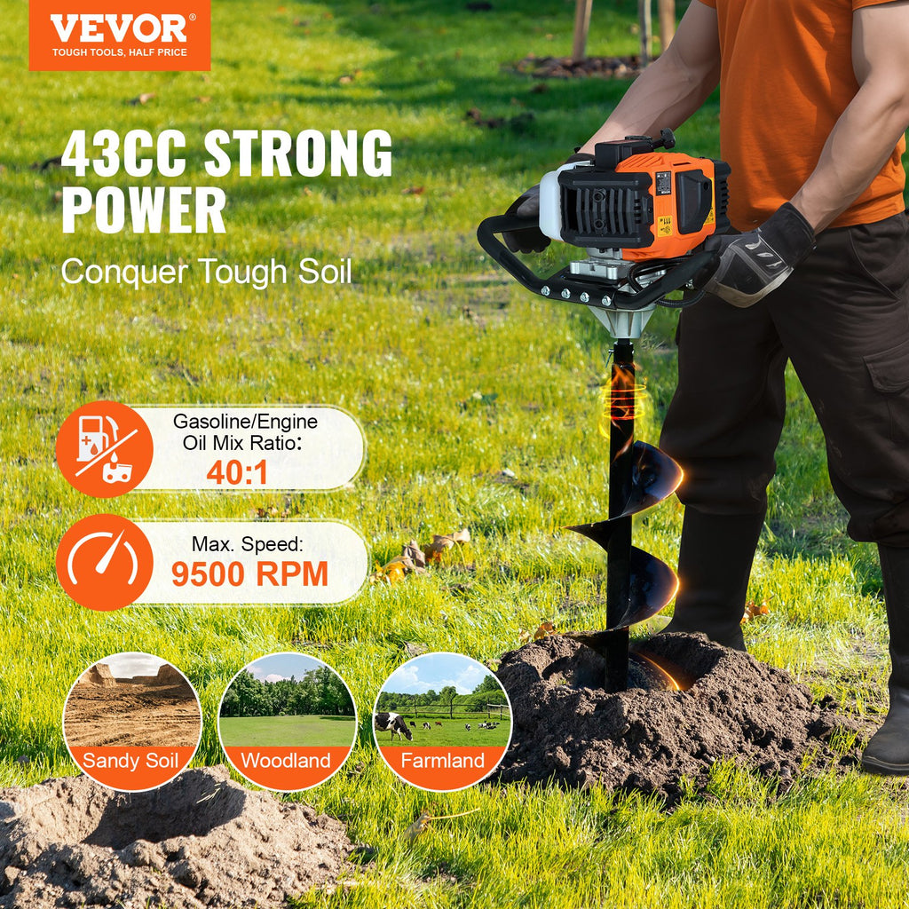 Benzininis žemės grąžtas VEVOR D43-F, 1250 W