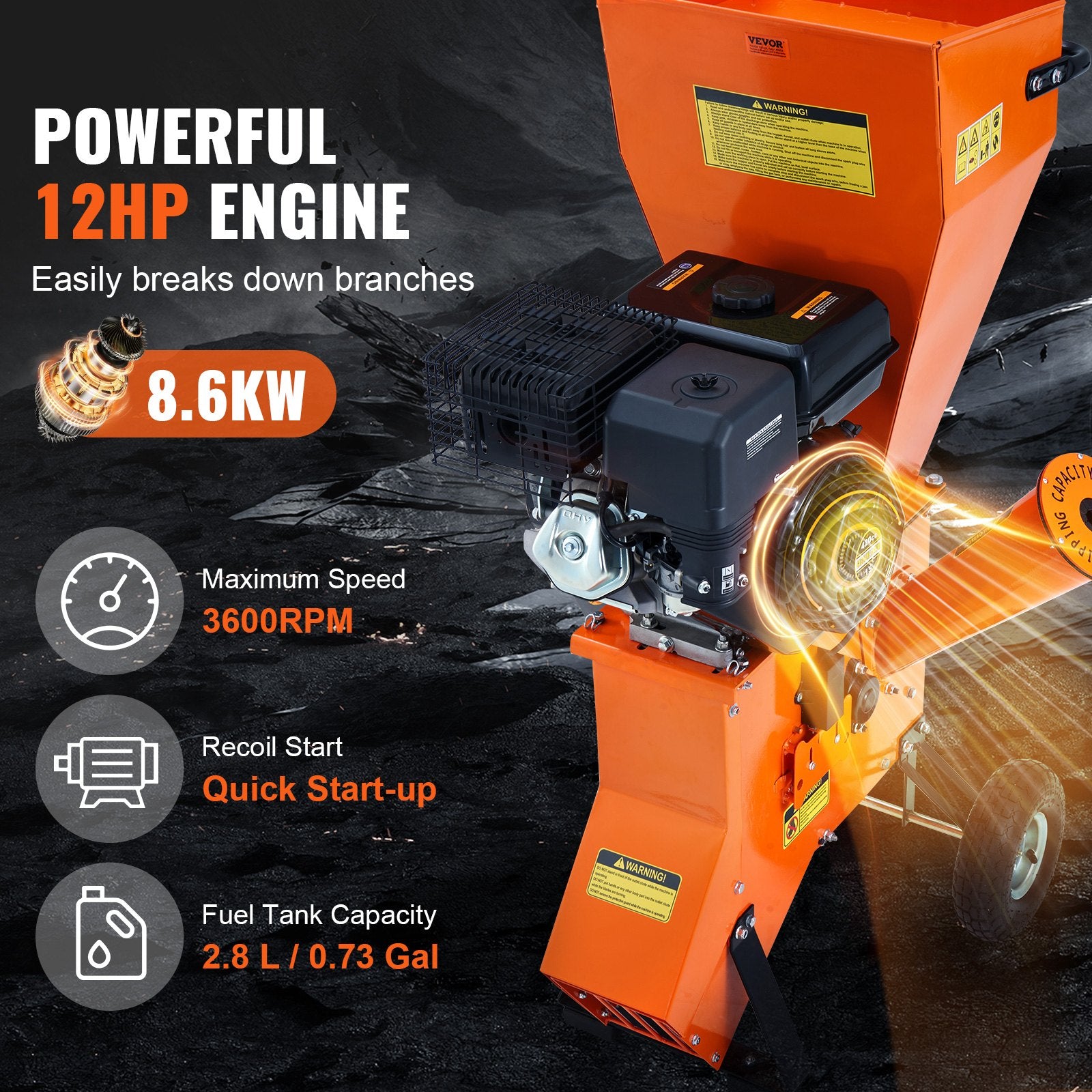 Benzininis šakų smulkintuvas VEVOR GCS400, 8.6 kW