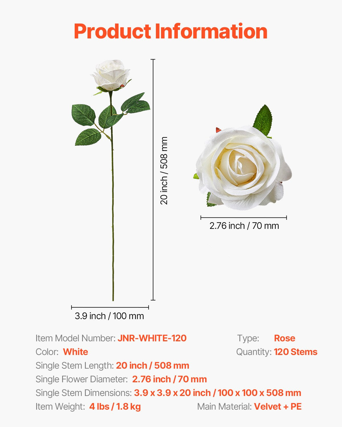 Dirbtinės gėlės VEVOR JNR-WHITE-120, 120 vnt.