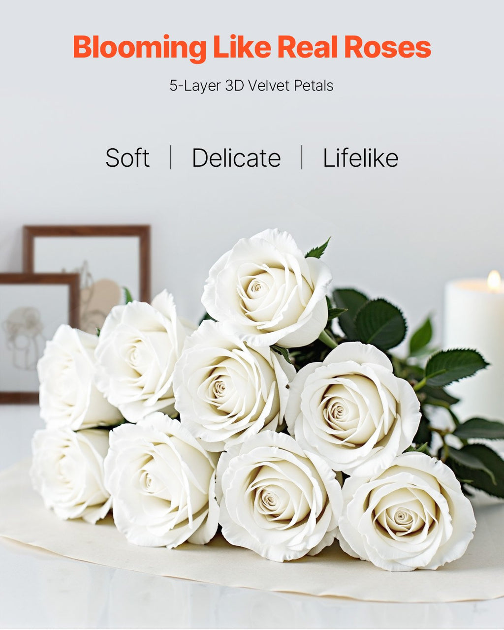 Dirbtinės rožės VEVOR JNR-WHITE-060, 60 vnt.
