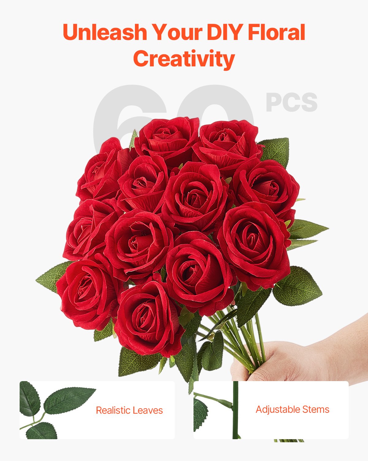 Dirbtinės rožės VEVOR JNR-RED-060, 60 vnt.