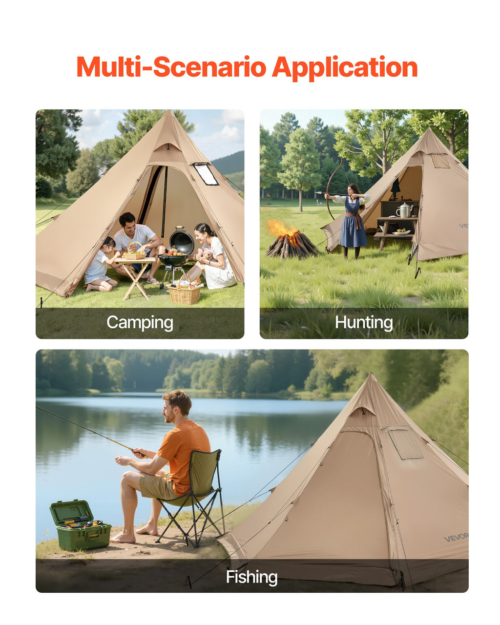 Keturvietė žieminė palapinė (tipis) VEVOR YT-02, su anga kaminui