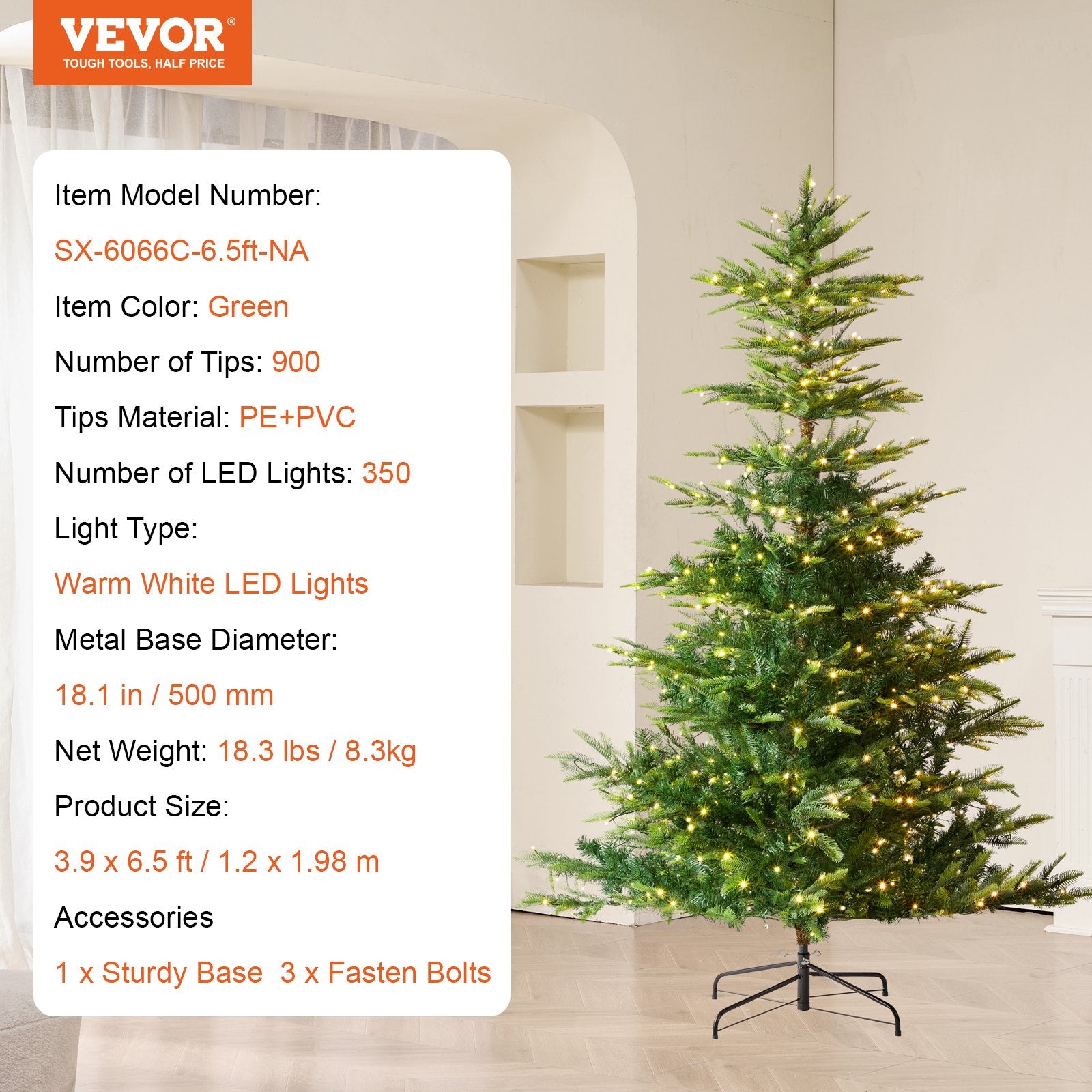 Dirbtinė Kalėdų eglutė VEVOR SX-6066C-6.5ft-NA, 198 cm aukščio