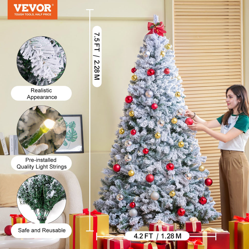 Dirbtinė Kalėdų eglė VEVOR SX-2886S-7.5ft-NA, 228 cm aukščio su LED apšvietimu