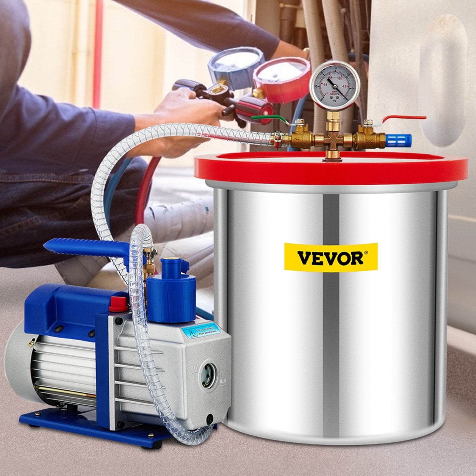 Vakuuminė kamera su siurbliu VEVOR RS-2, 18,9 l