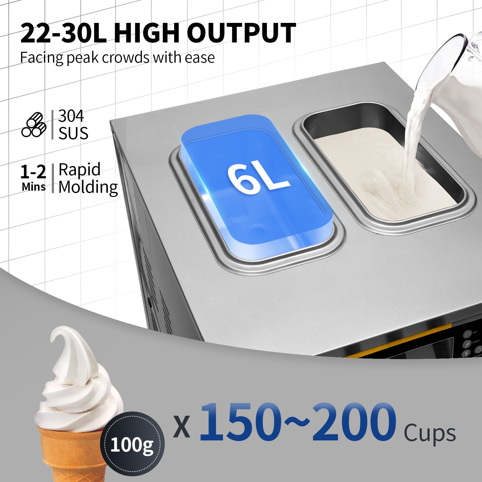 Pramoninis minkštų ledų aparatas VEVOR BJH288SR1B-Z, 22-30 L/val.