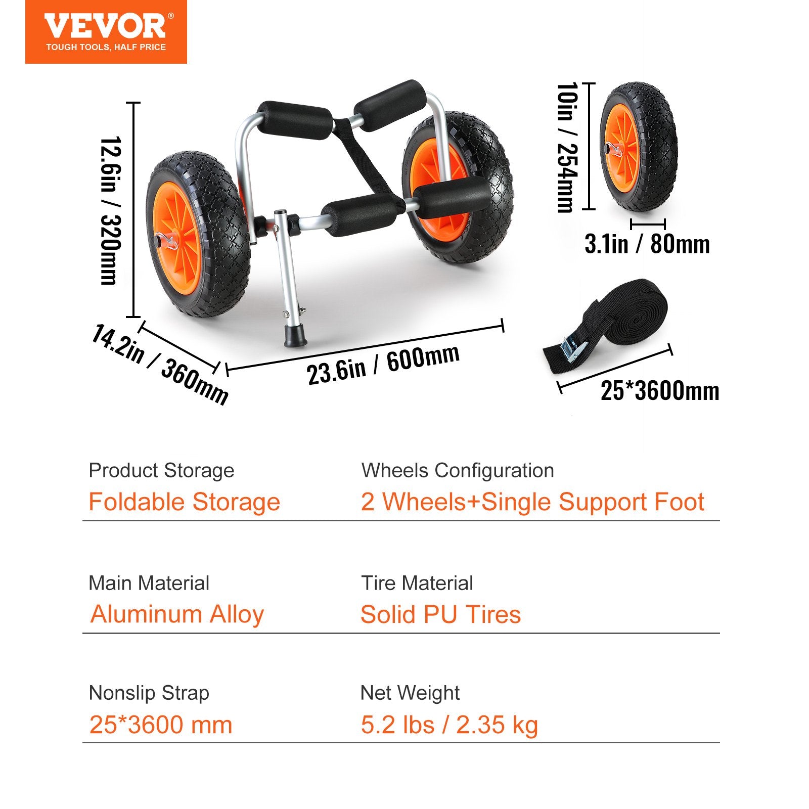 Baidarių ir kanojų vežimėlis VEVOR Heavy Duty, 113,4 kg keliamoji galia