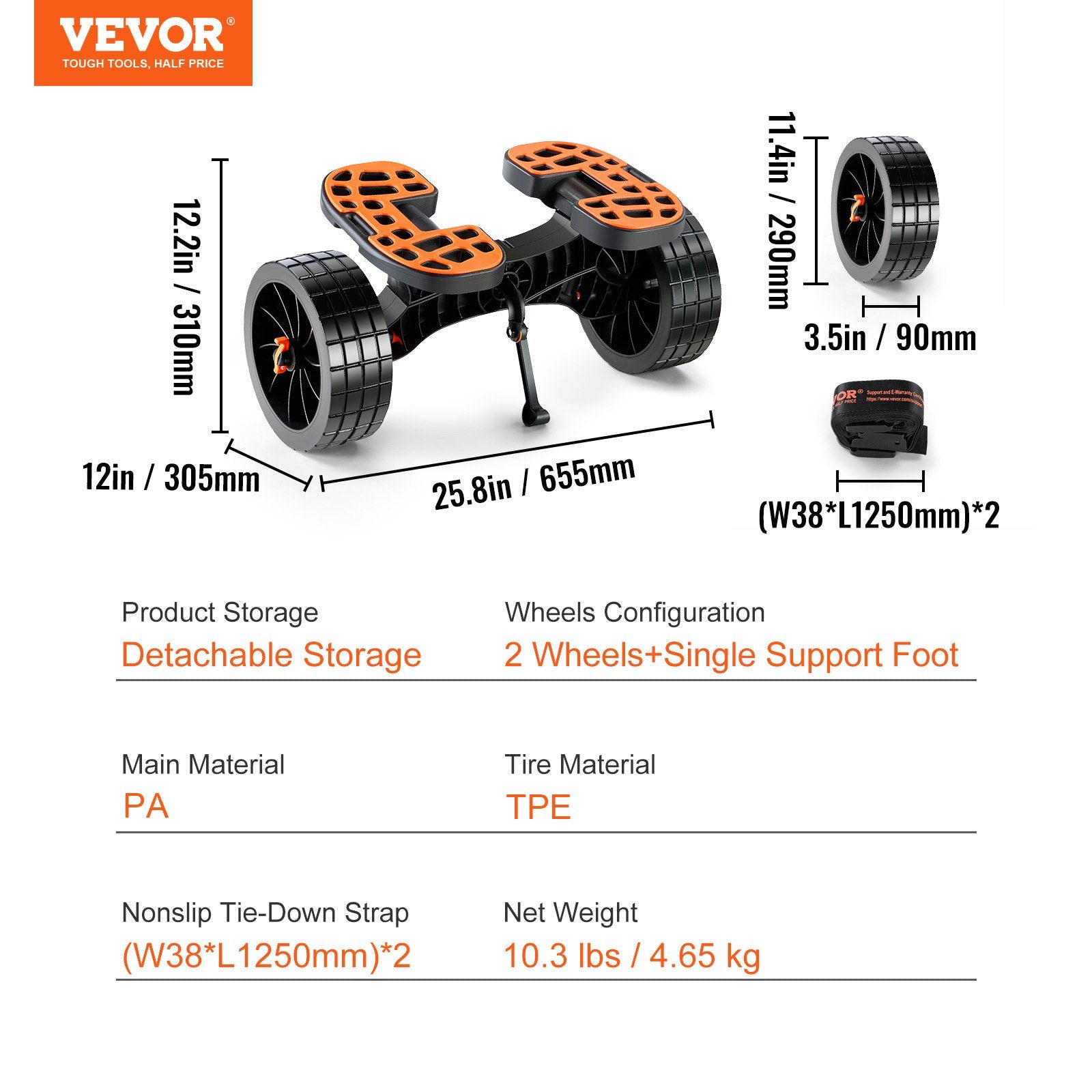 Baidarių vežimėlis VEVOR Heavy Duty, 145 kg keliamoji galia
