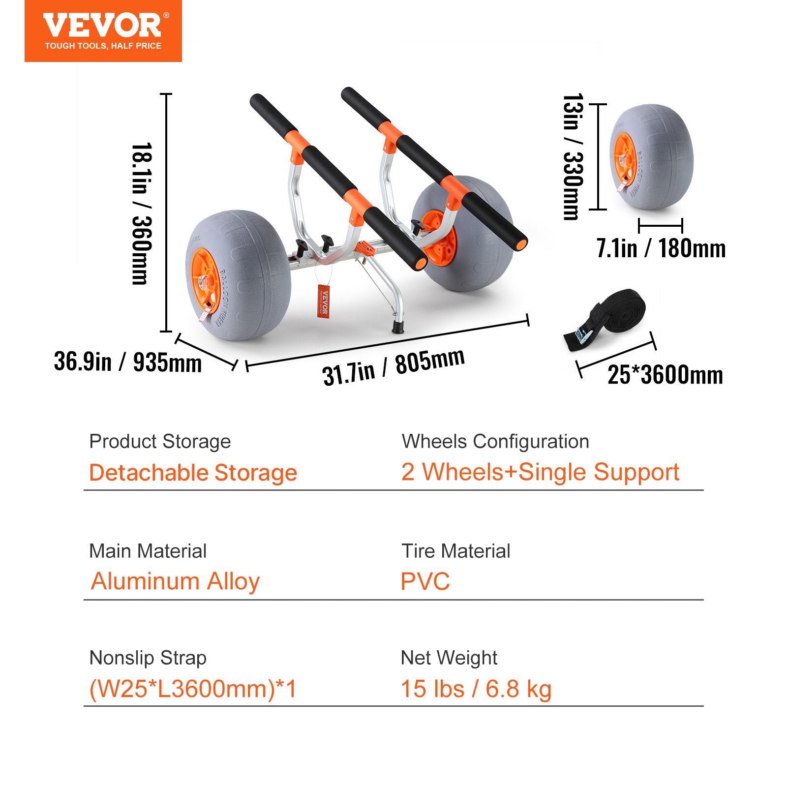 Baidarių vežimėlis VEVOR Heavy Duty, 160 kg keliamoji galia
