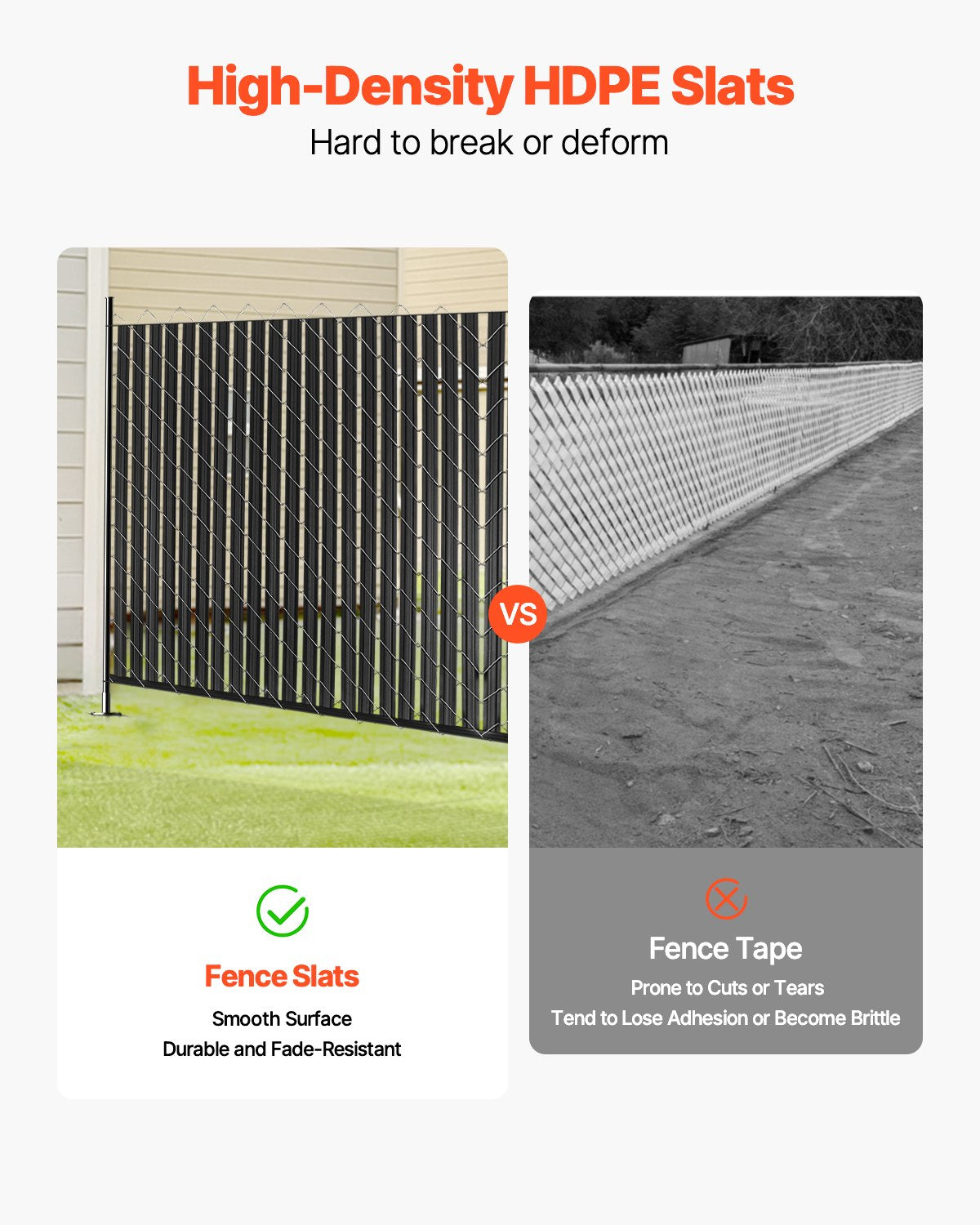 Tvoros privatumo juostos VEVOR PE FENCE 008, 2,4 m aukščio tvorai