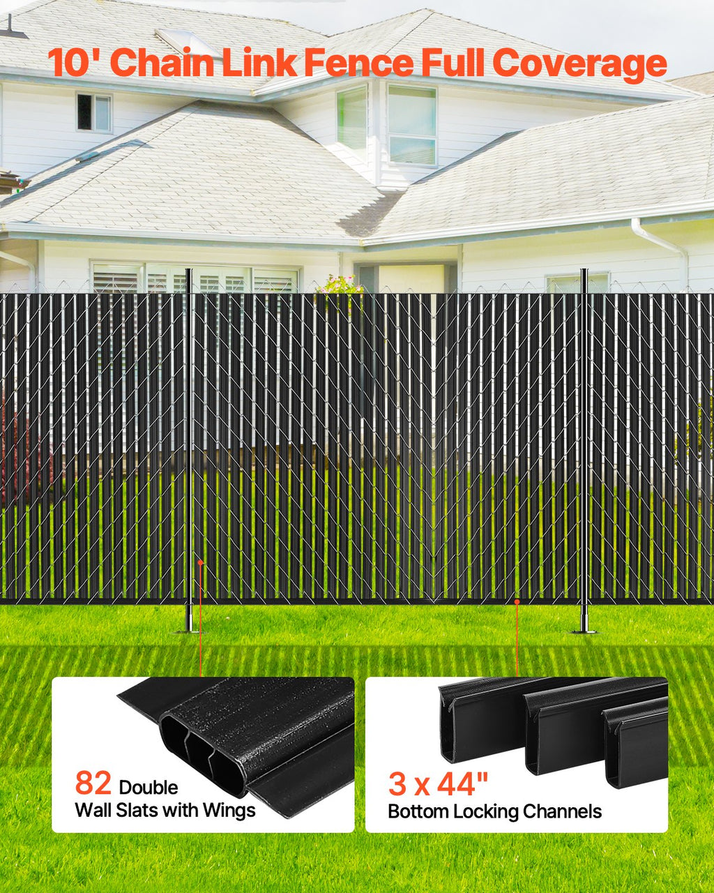 Tvoros privatumo juostos VEVOR PE FENCE 008, 2,4 m aukščio tvorai