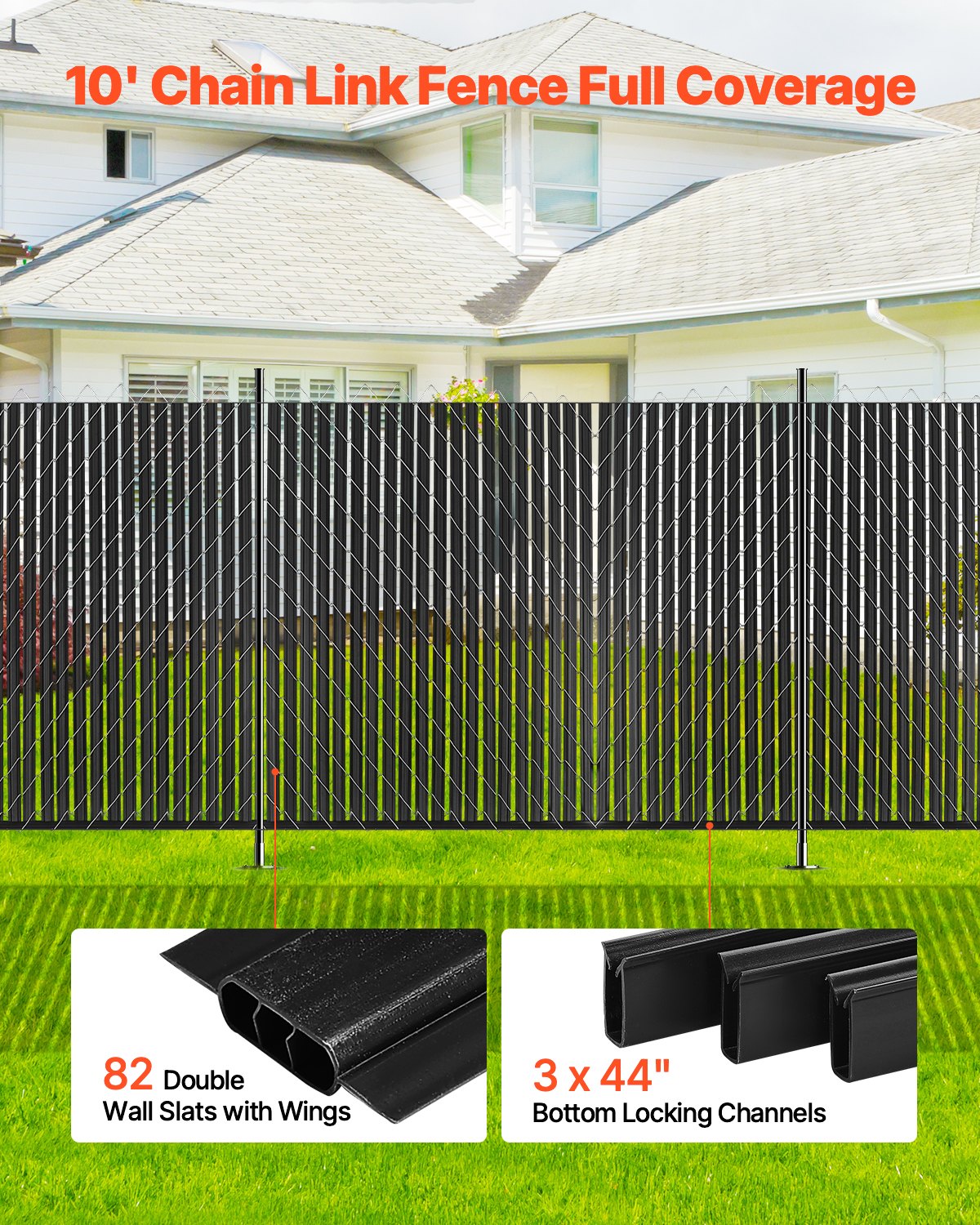 Tvoros privatumo juostos VEVOR PE FENCE 008, 2,4 m aukščio tvorai