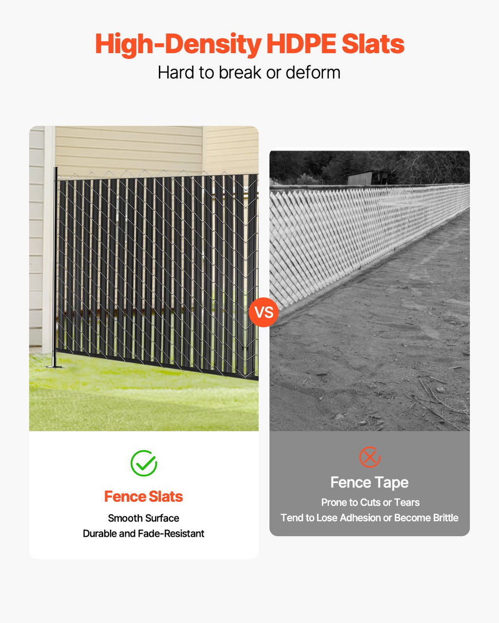 Tvoros privatumo juostos VEVOR PE FENCE 007, 1,8 m aukščio tvorai